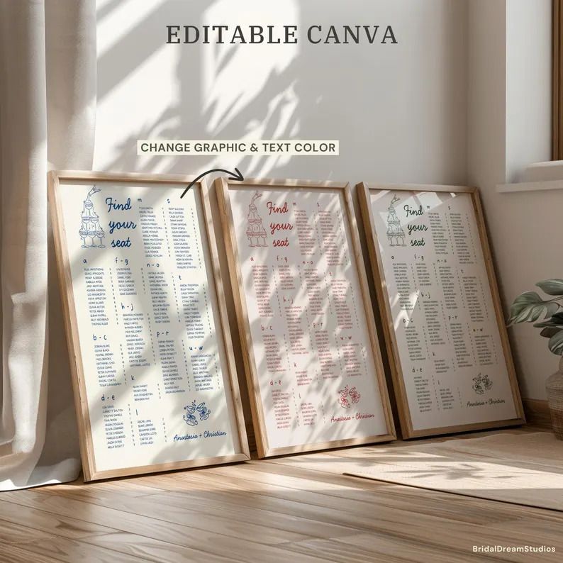 Wedding Seating Chart Sign Alphabetical Hand Drawn Wedding Signage Illustrated Find Your Seat Templ