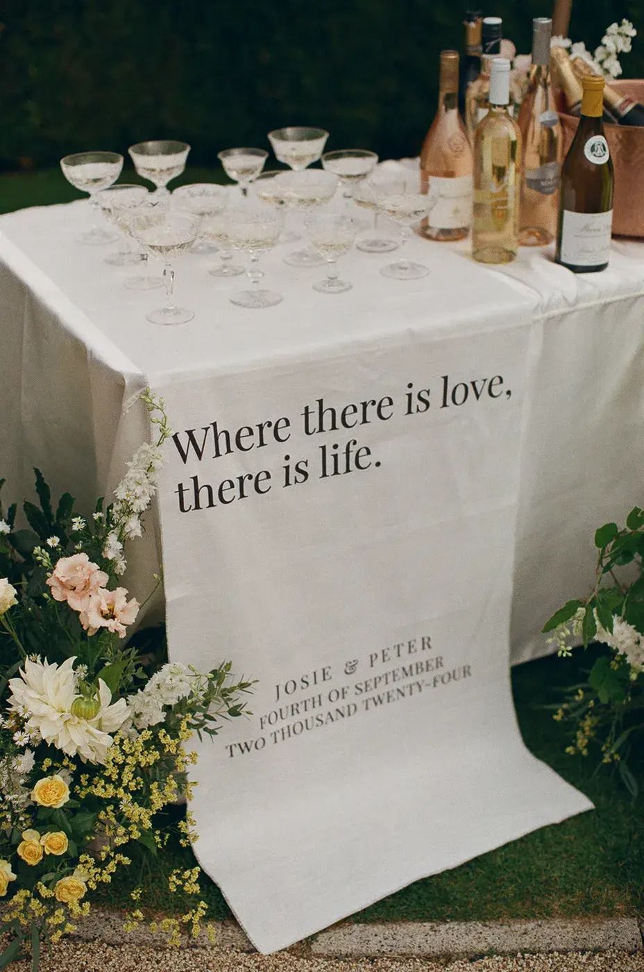 Where There Is Love, There Is Life Wedding Fabric Sign For Bar Decorations