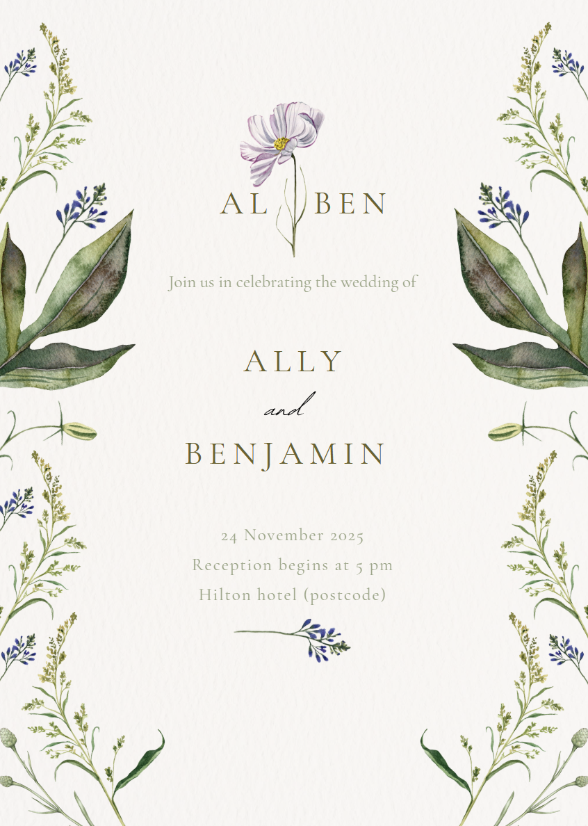 Outdoor minimalist wedding invitation printable editable template