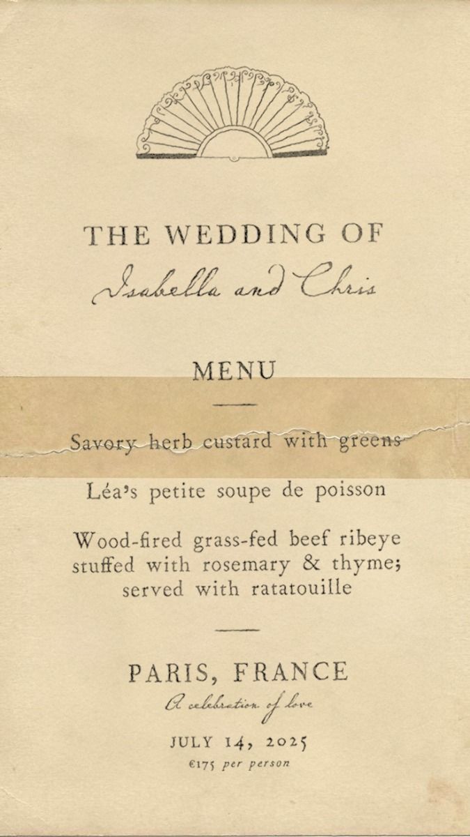 Labels Studio — Typography Hierarchy for a Wedding Menu, Parisian, Vintage, Romantic & Elegant.