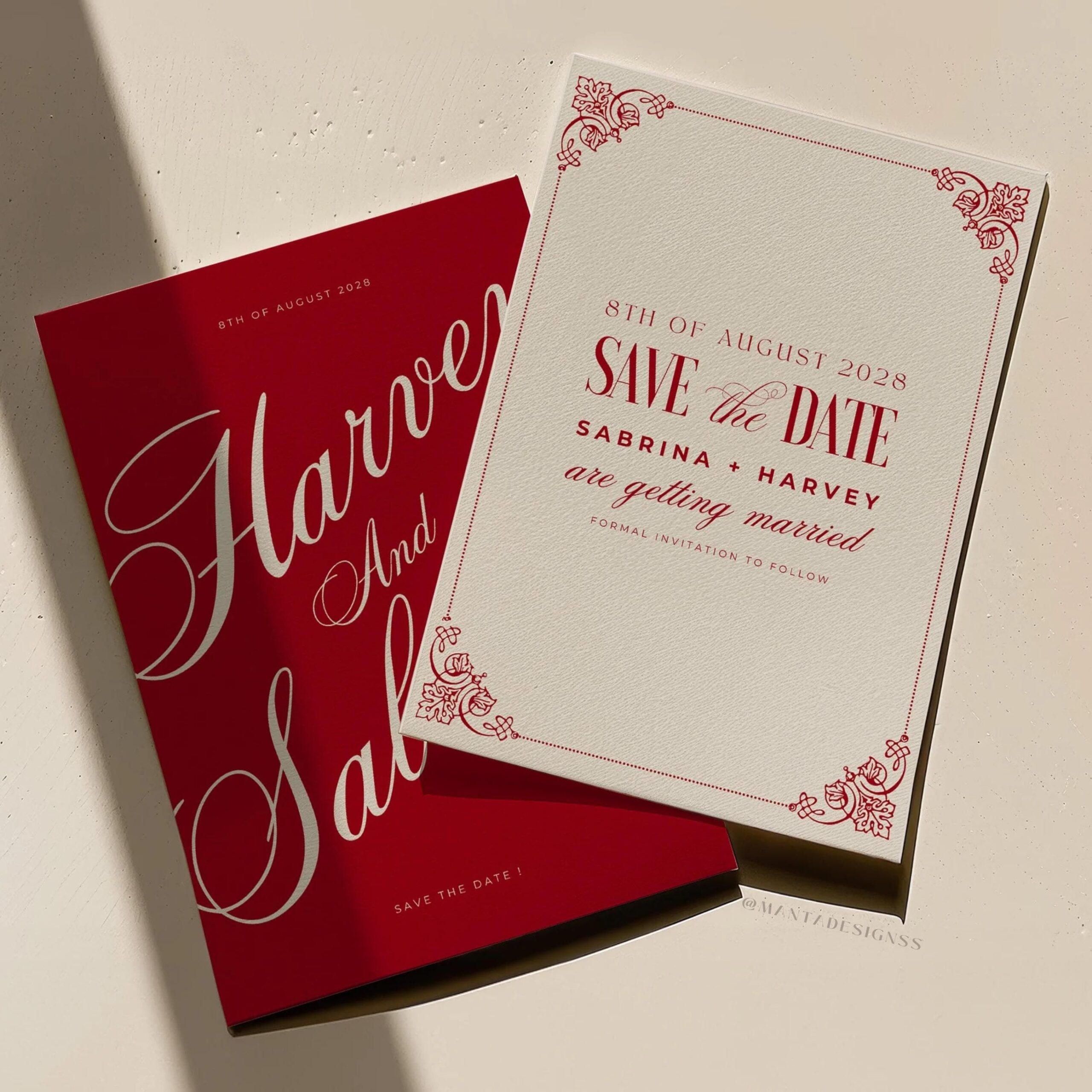 Canva Romantic Red Save the date Template Save Our date in Red and Cream wedding Invite — Sabrina