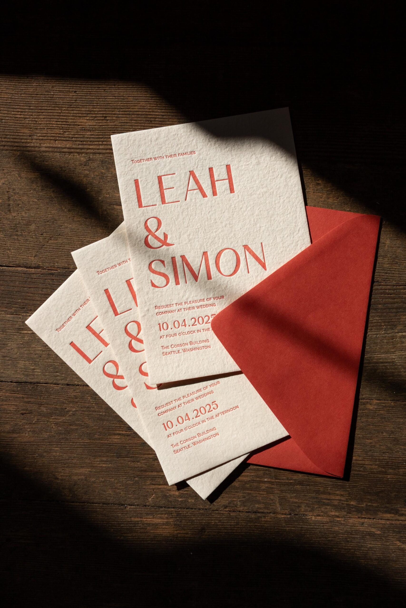 Leah Letterpress Wedding Invitation Sample — Handmade Paper, Colored Cardstock, Machine Made Paper — Oblation