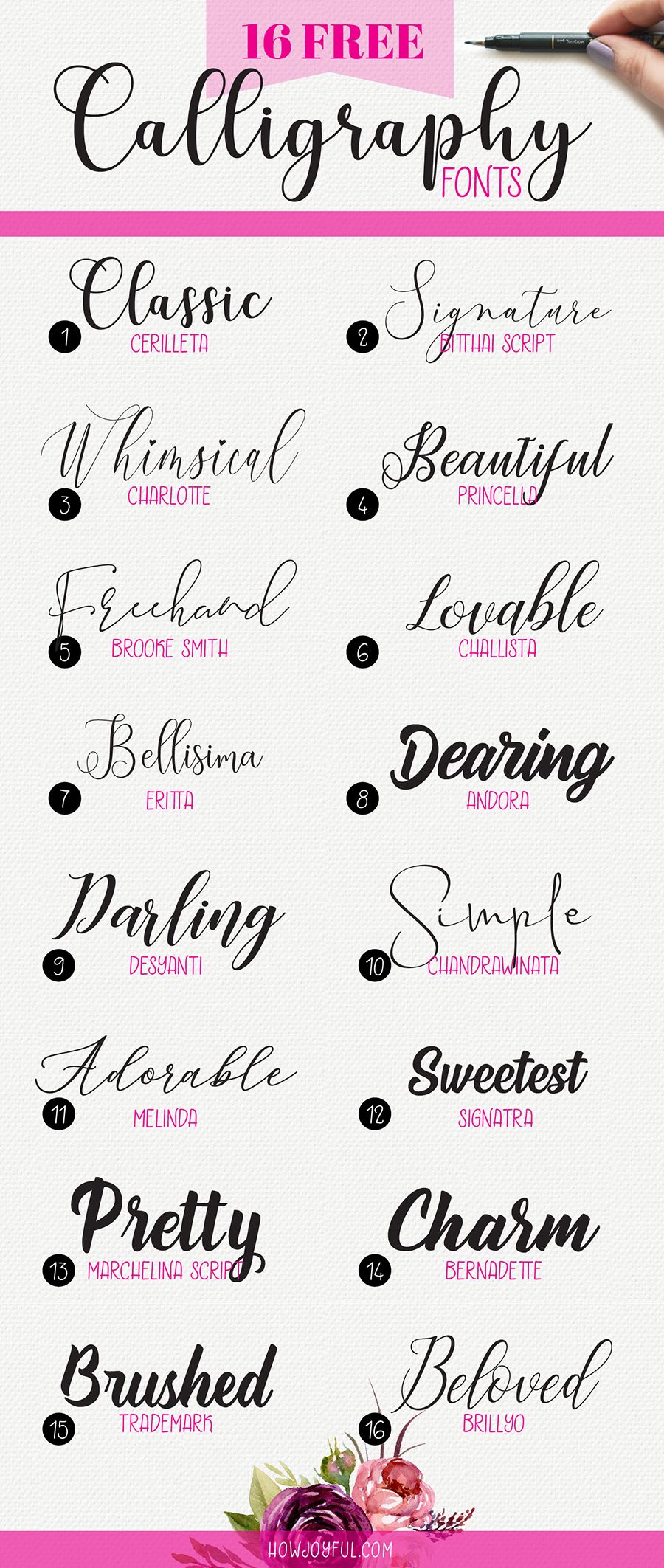 16 FREE calligraphy fonts (& hand lettering)