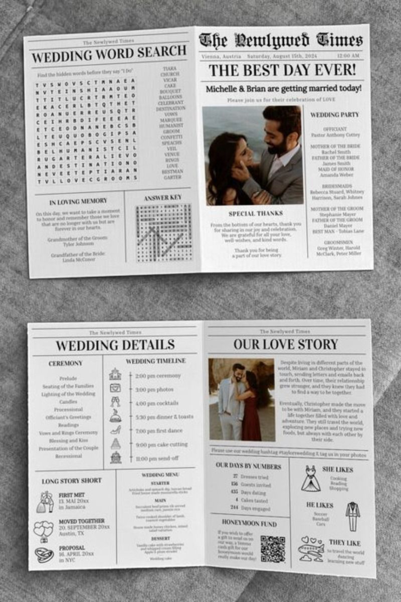Breaking News: Newspaper Wedding Invites & Itineraries Are All The Rage Right Now!
