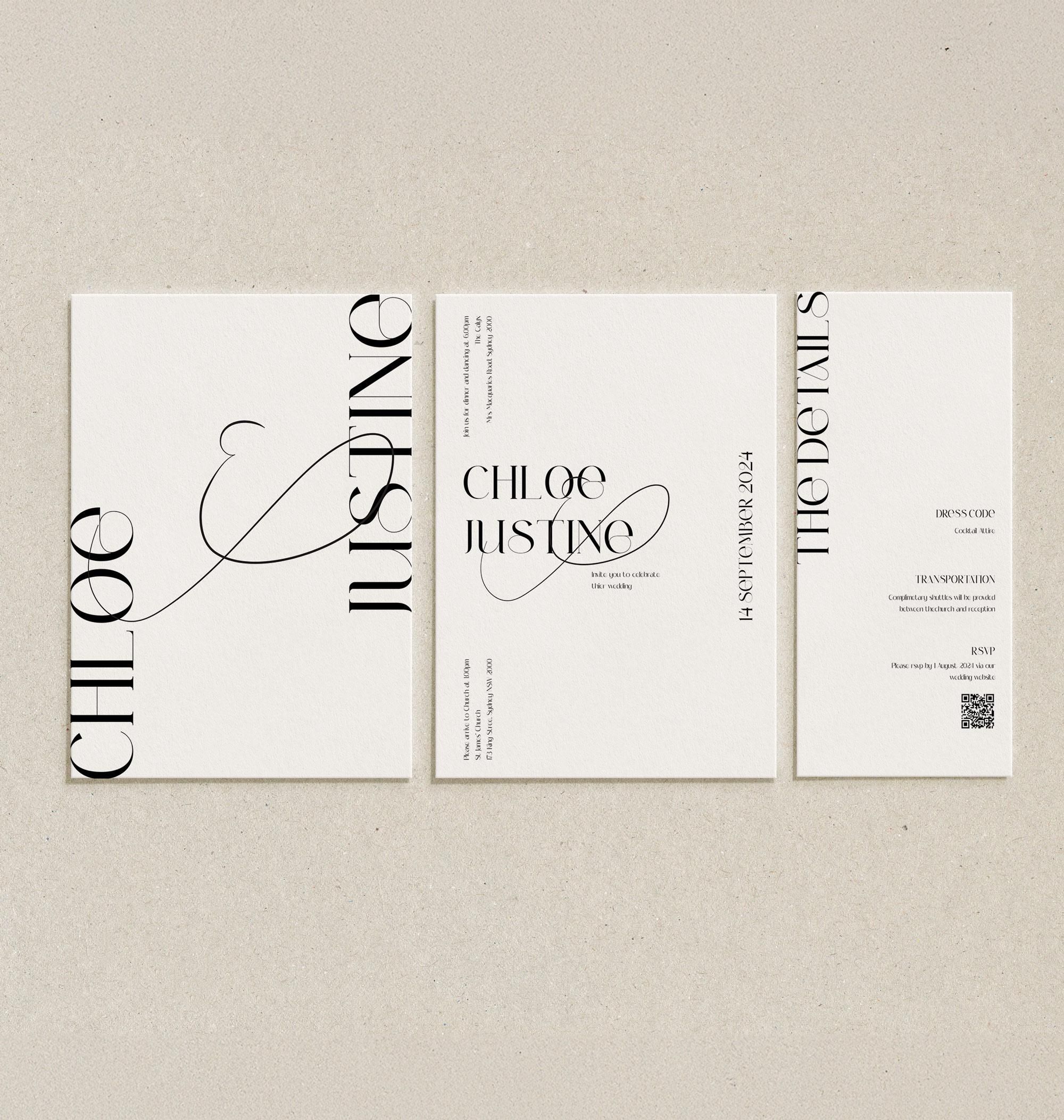 Chic Contemporary Wedding Invitation Set, Customizable Printable Template, Instant Download