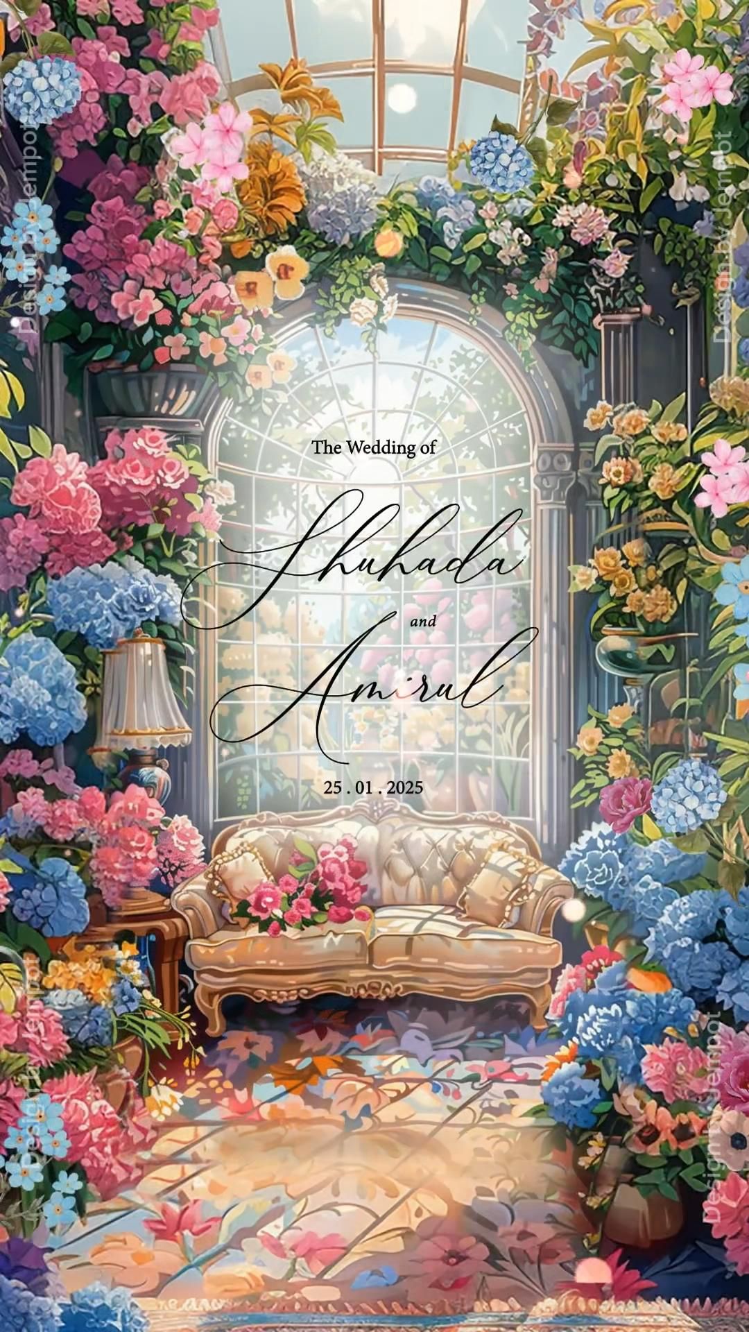 Whimsical theme Motion Wedding Invitations wildflowers colorful