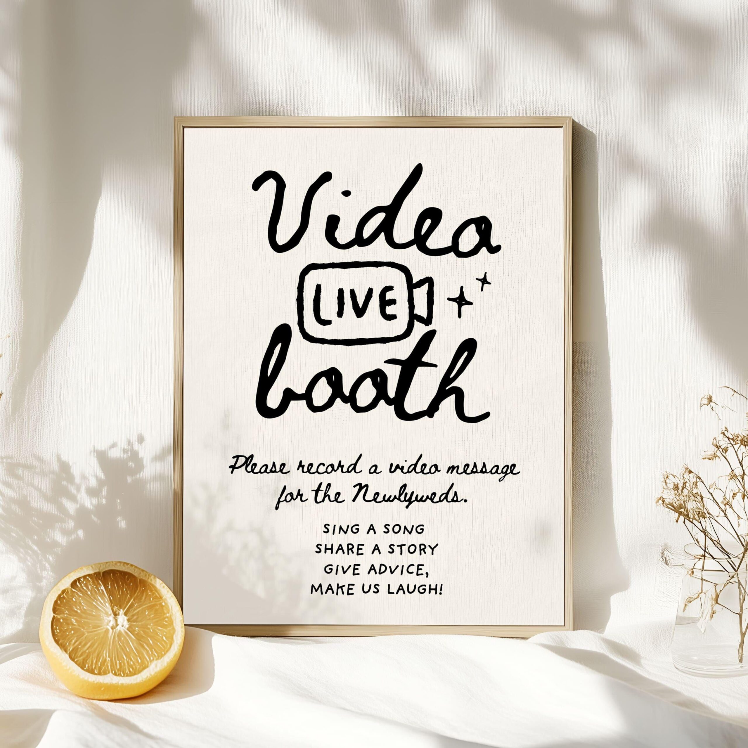 Enseigne à message vidéo livre d’or, modèle d’enseigne pour cabine vidéo, mariage fantaisiste dessiné à la main, livre d’or de mariage Unique, livre d’or alternatif, W030