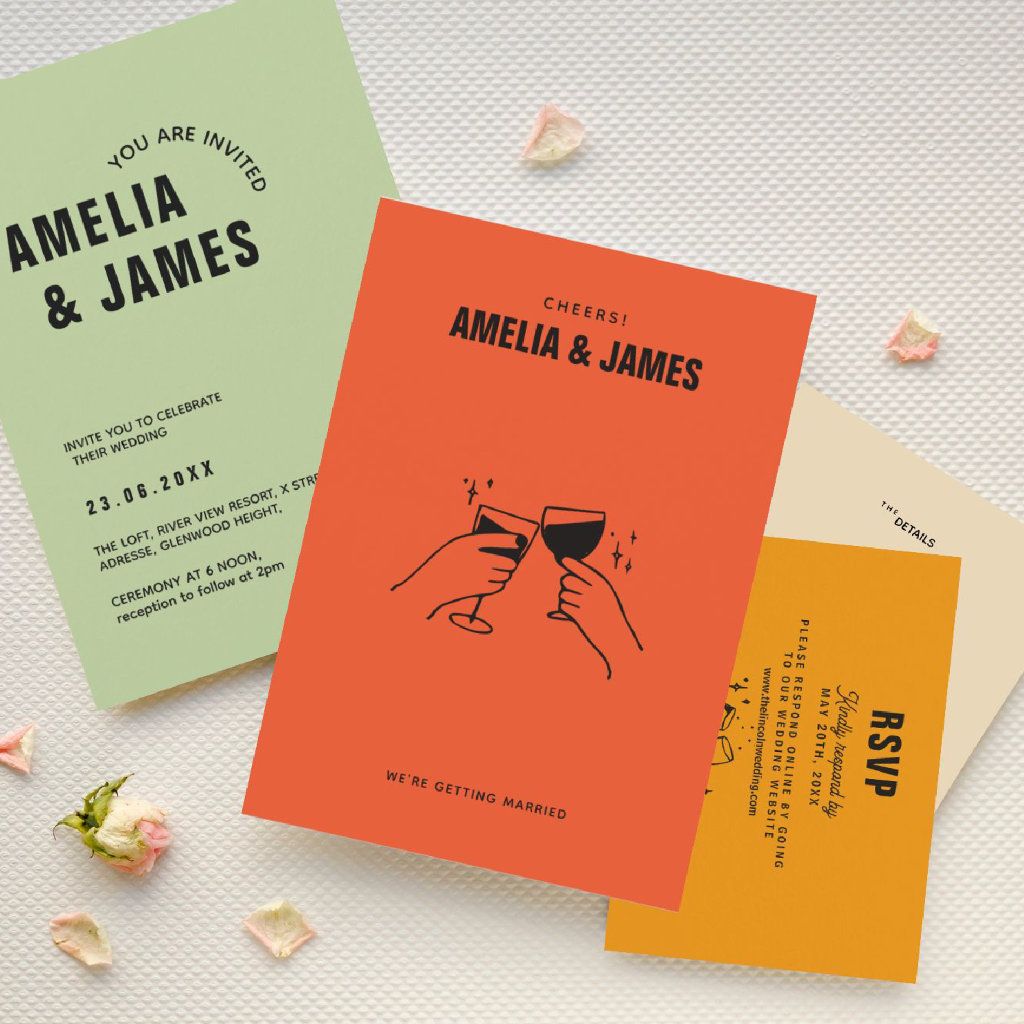 Retro Funky Modern hand draw Colourful Wedding Invitation | Zazzle