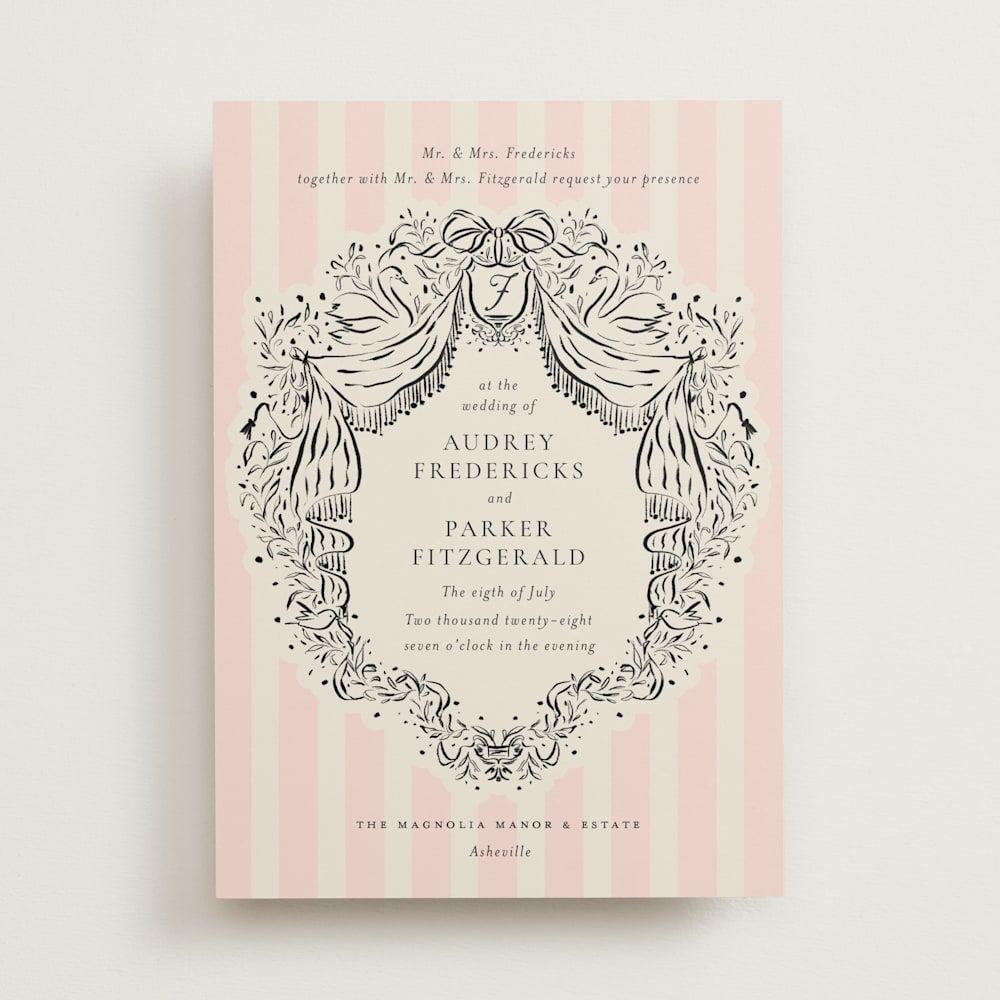 Wedding Invitations Vintage Hand Illustrated Crest — Pink