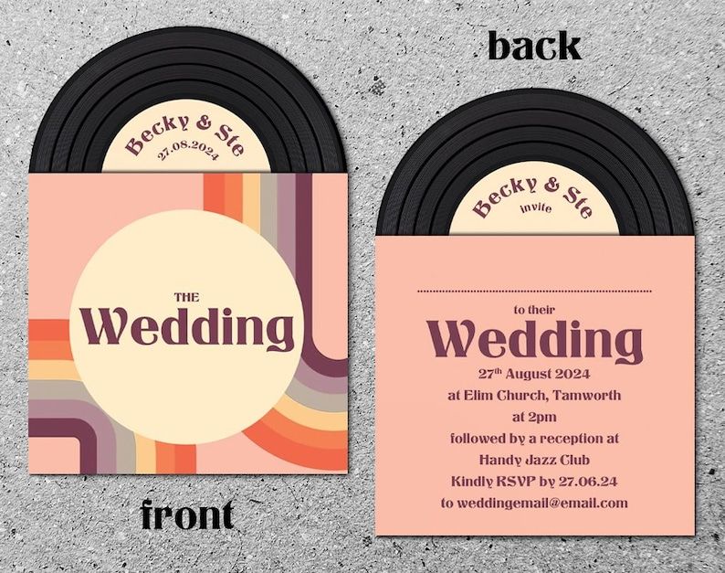 Retro Vinyl Record Design Wedding Invitations, Personalised Rainbow Invites, Custom Vintage Music Themed Invitation, Retro Music Lovers — Etsy
