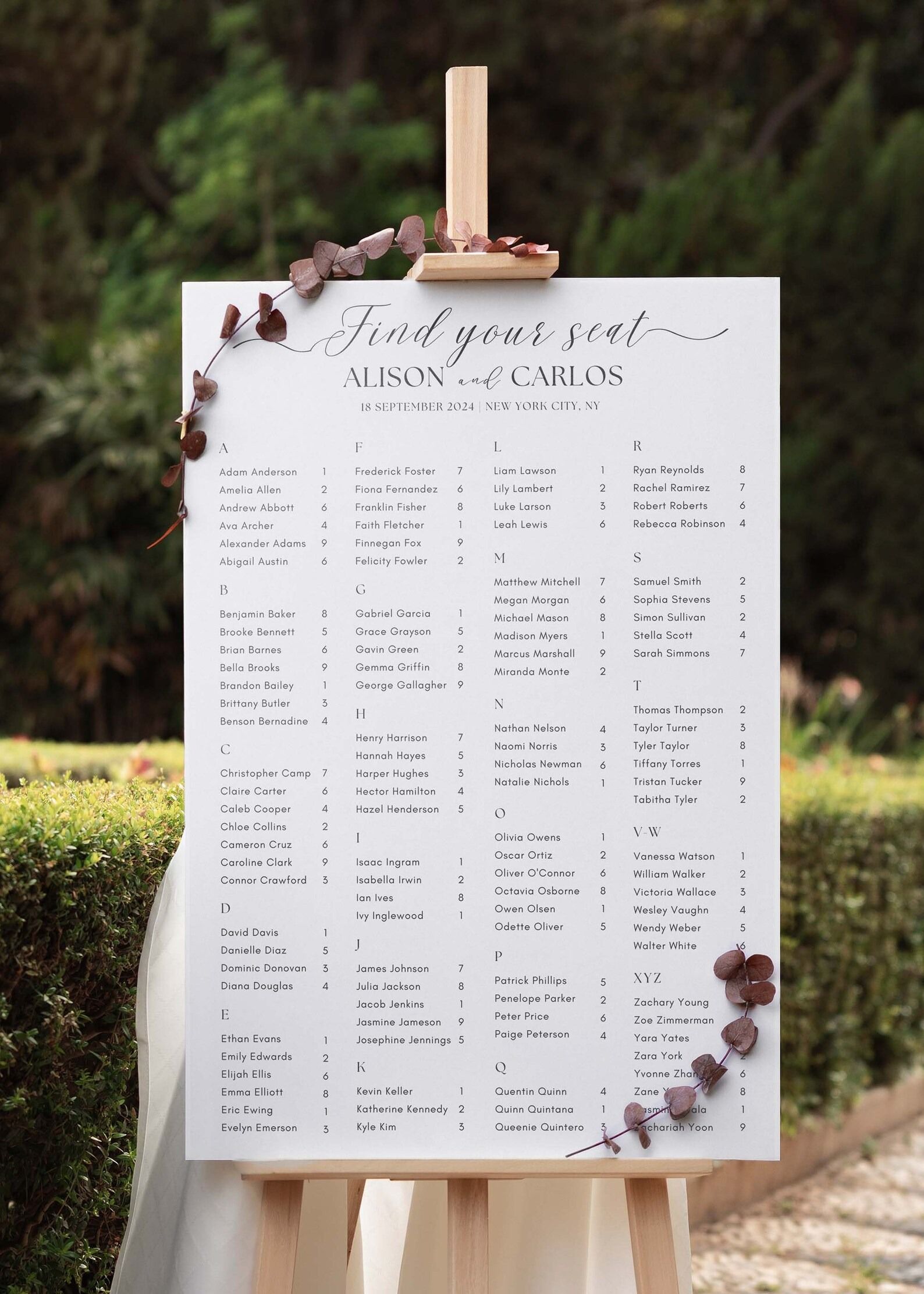 Alphabetical Seating Chart Template DIY Wedding Seating Chart — Etsy