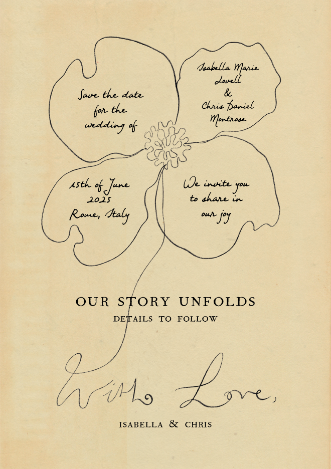 Labels Studio — Handdrawn Timeless, Parisian, Romantic, Vintage, Floral, Elegant Wedding Invite.