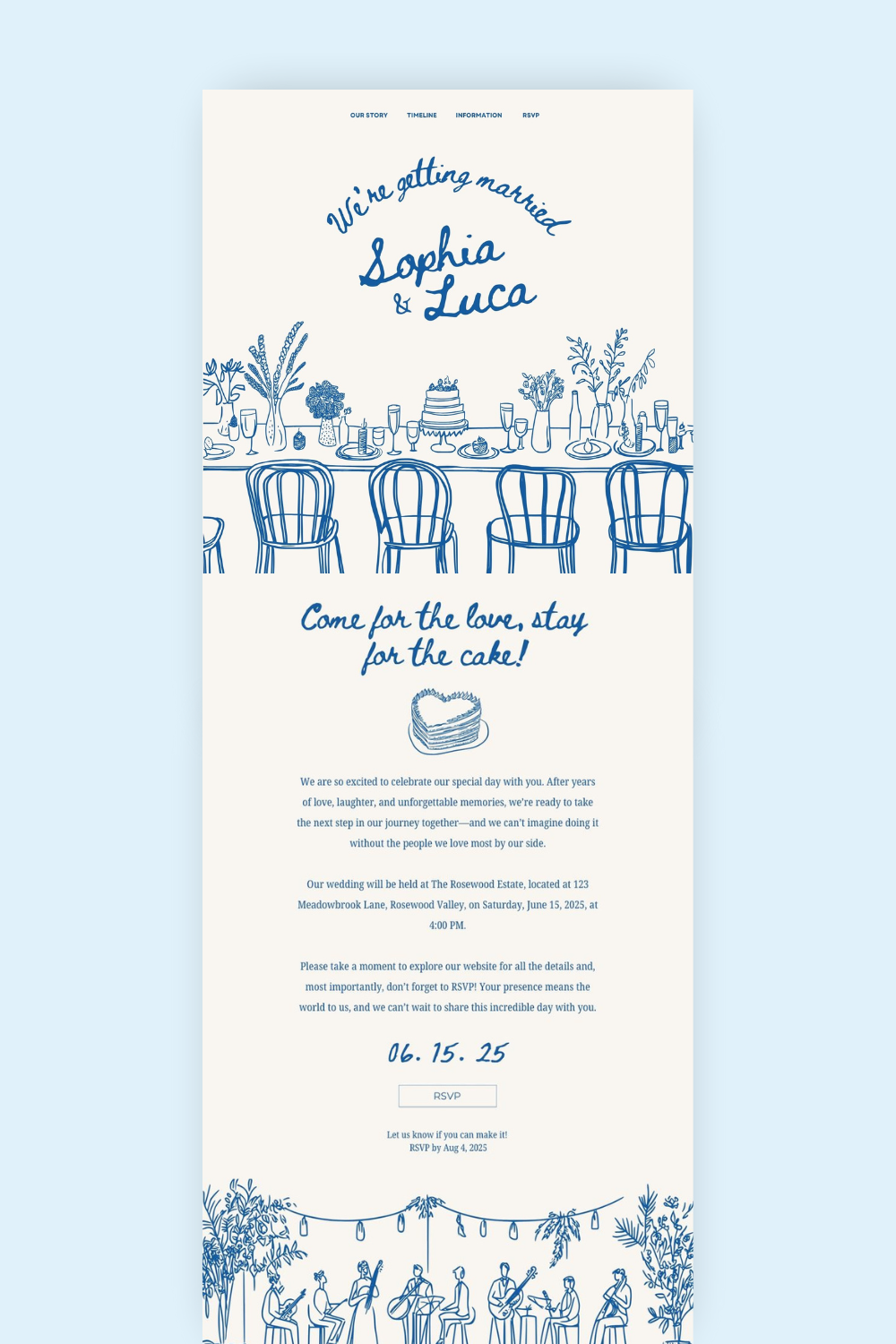 Canva Romantic Wedding Website Template: Hand-Drawn Design