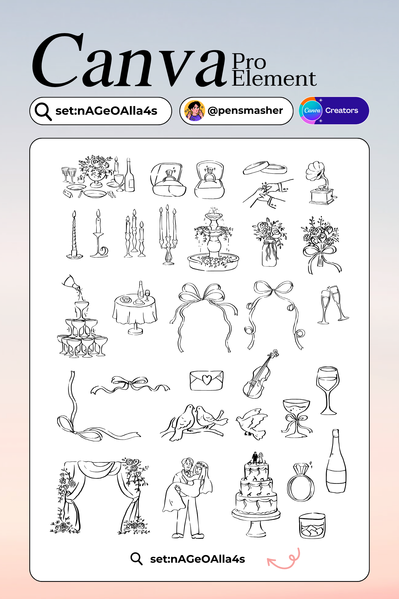 Cute Wedding Line Art illustration on Canva