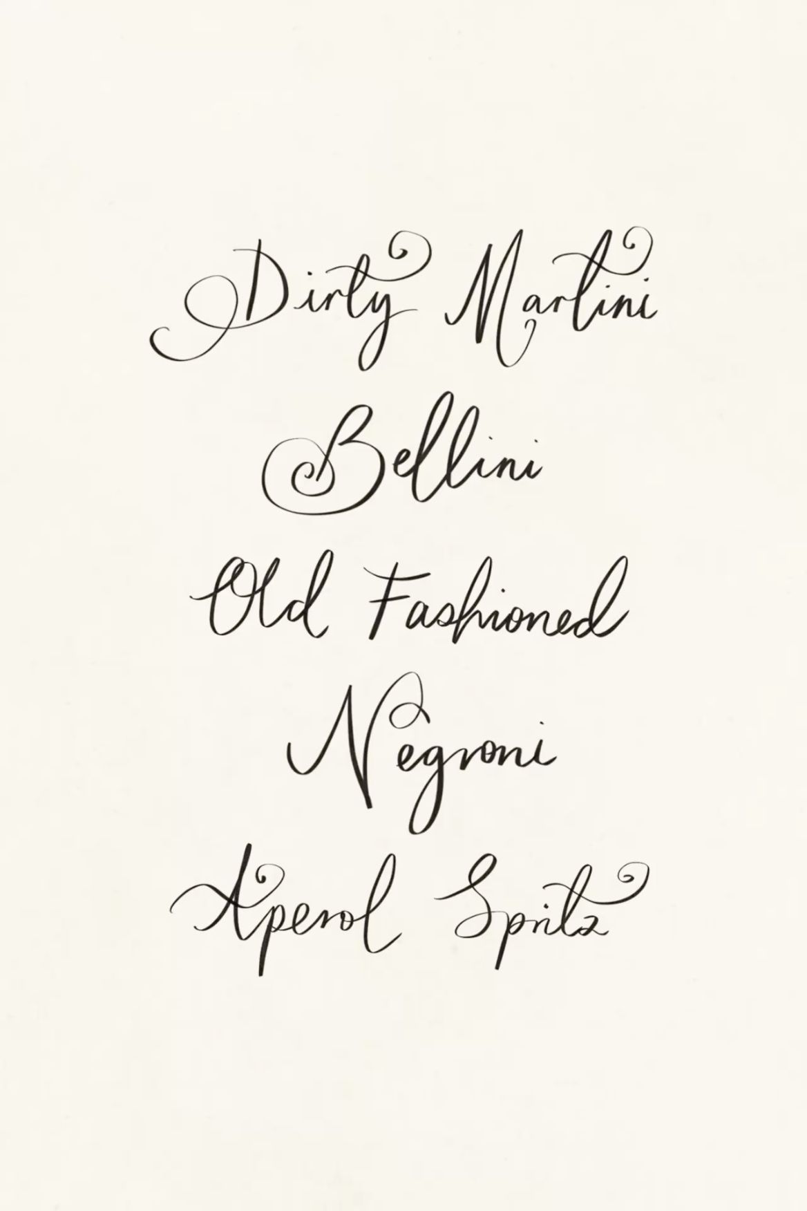 Elegant Handwritten Cocktail Menu Design for Weddings