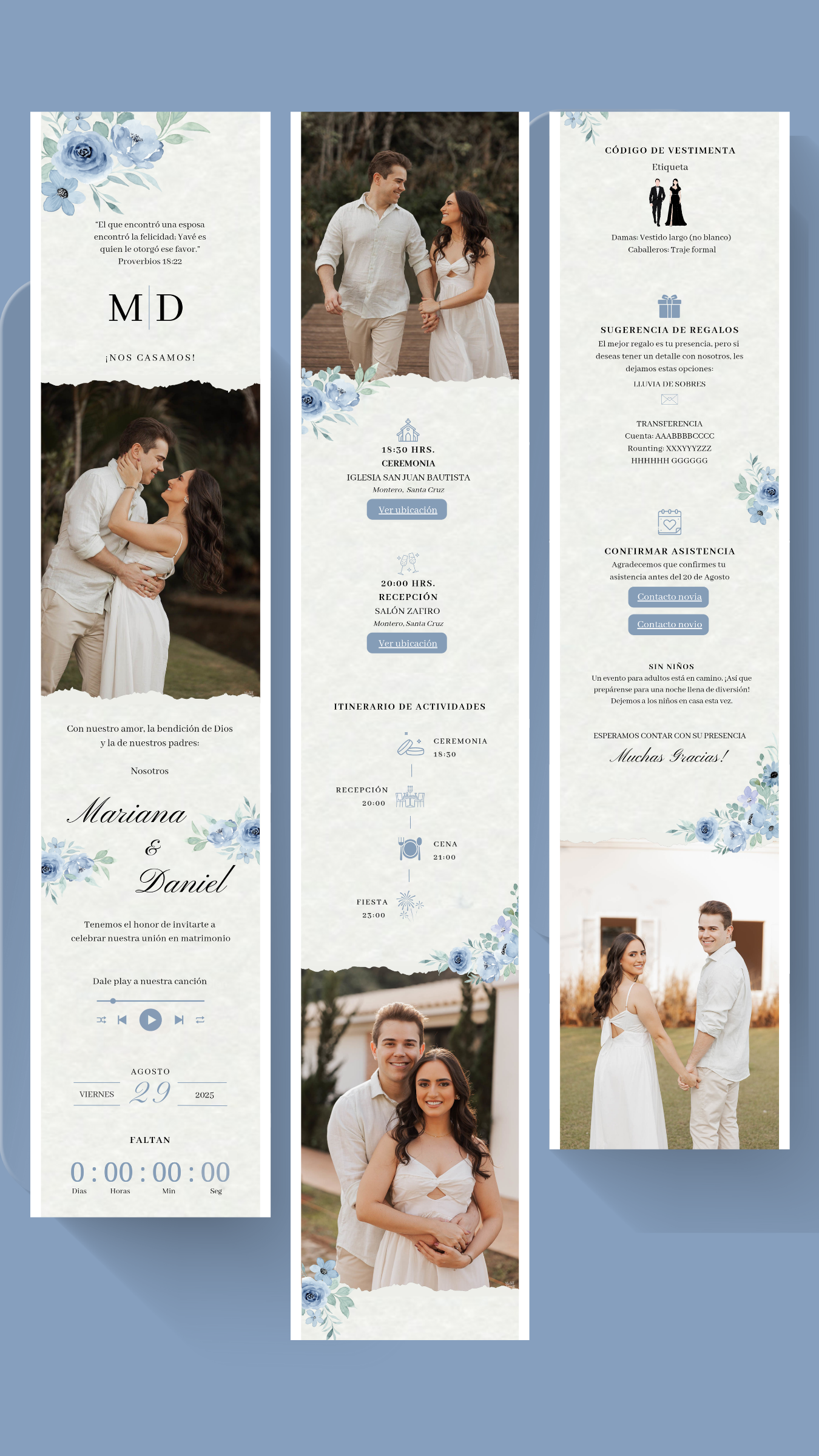 Invitación digital de boda en tonos azul celeste | Dusty Blue