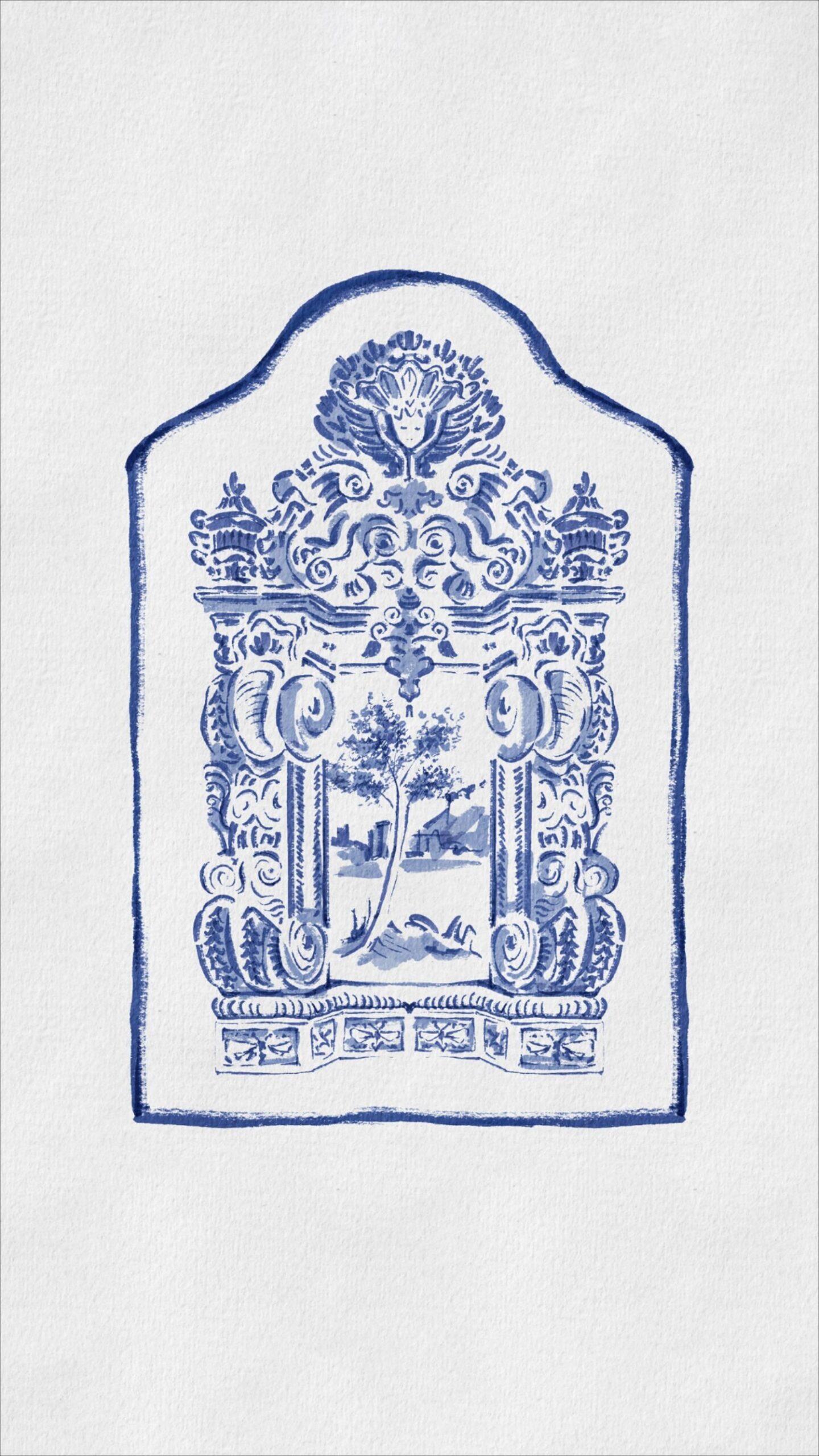 Destination Wedding Illustration — Bright Blue Watercolour Archway