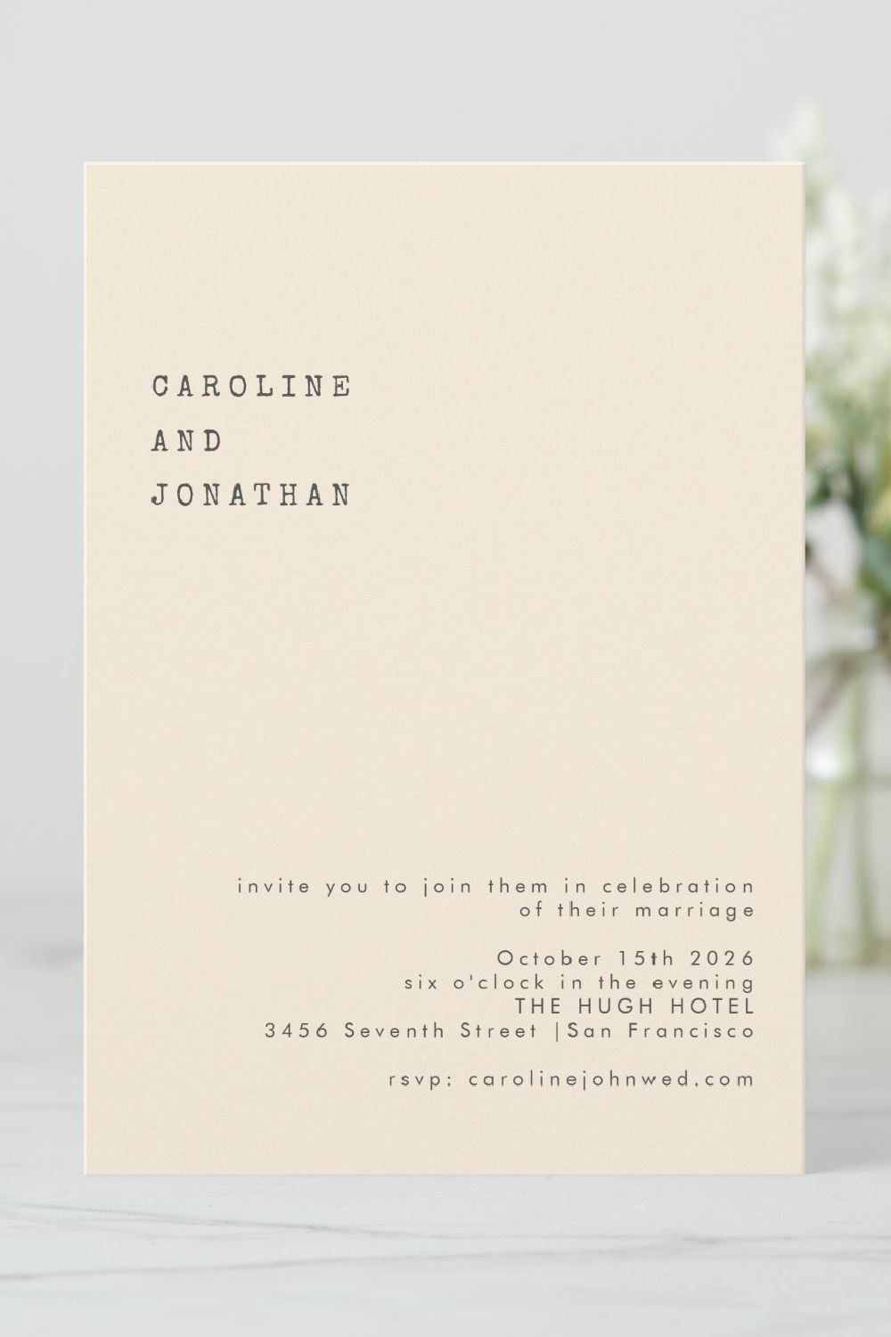 Minimalist Cream Retro Typewriter Font Wedding Invitation