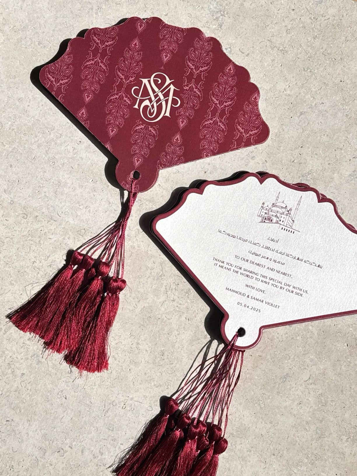 Burgundy wedding fans