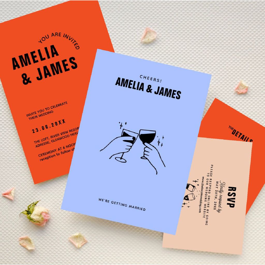 Retro Funky Modern hand draw Colourful Wedding