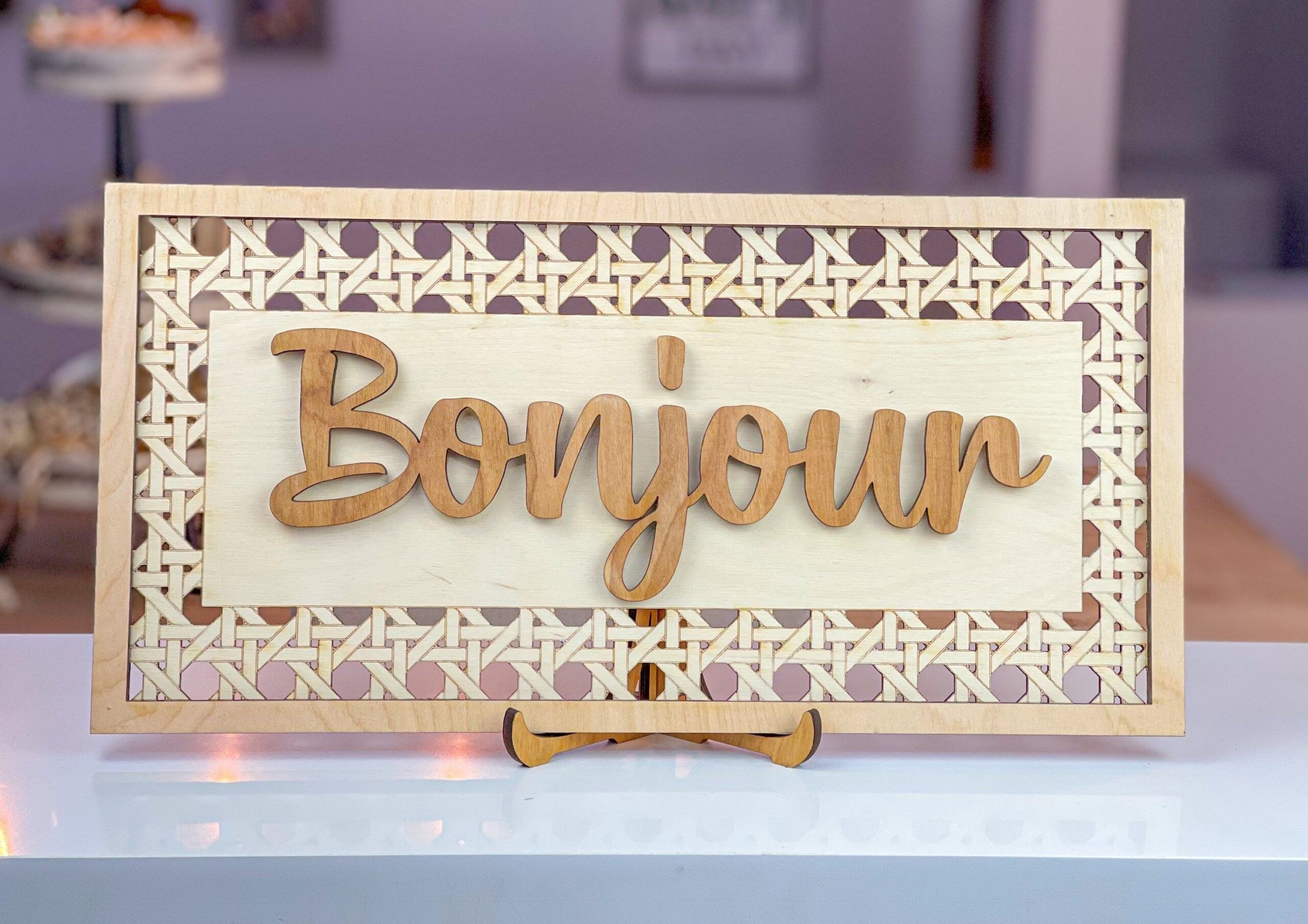 Bonjour Rattan Pattern Welcome Sign Wicker Pattern Cane-hello Salue — Etsy