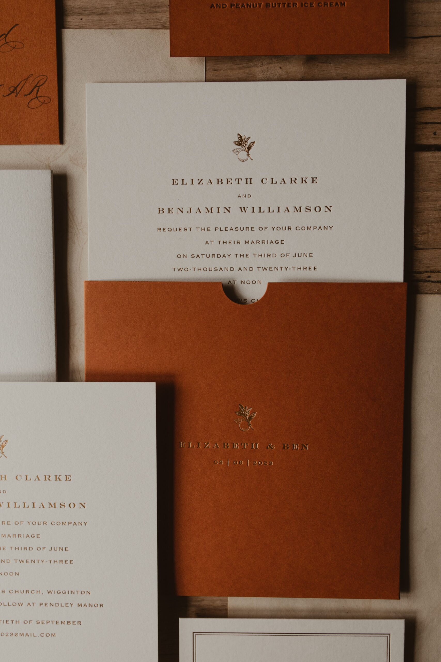 Orange letterpress wedding invitations by Artcadia UK