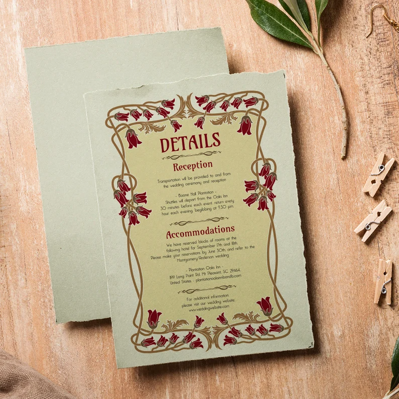 Wedding Invitation Template Flowers Vintage Art Nouveau, Invite Details Card, Art Nouveau Vintage Frame, Art Nouveau RSVP Card, Art Nouveau — Etsy