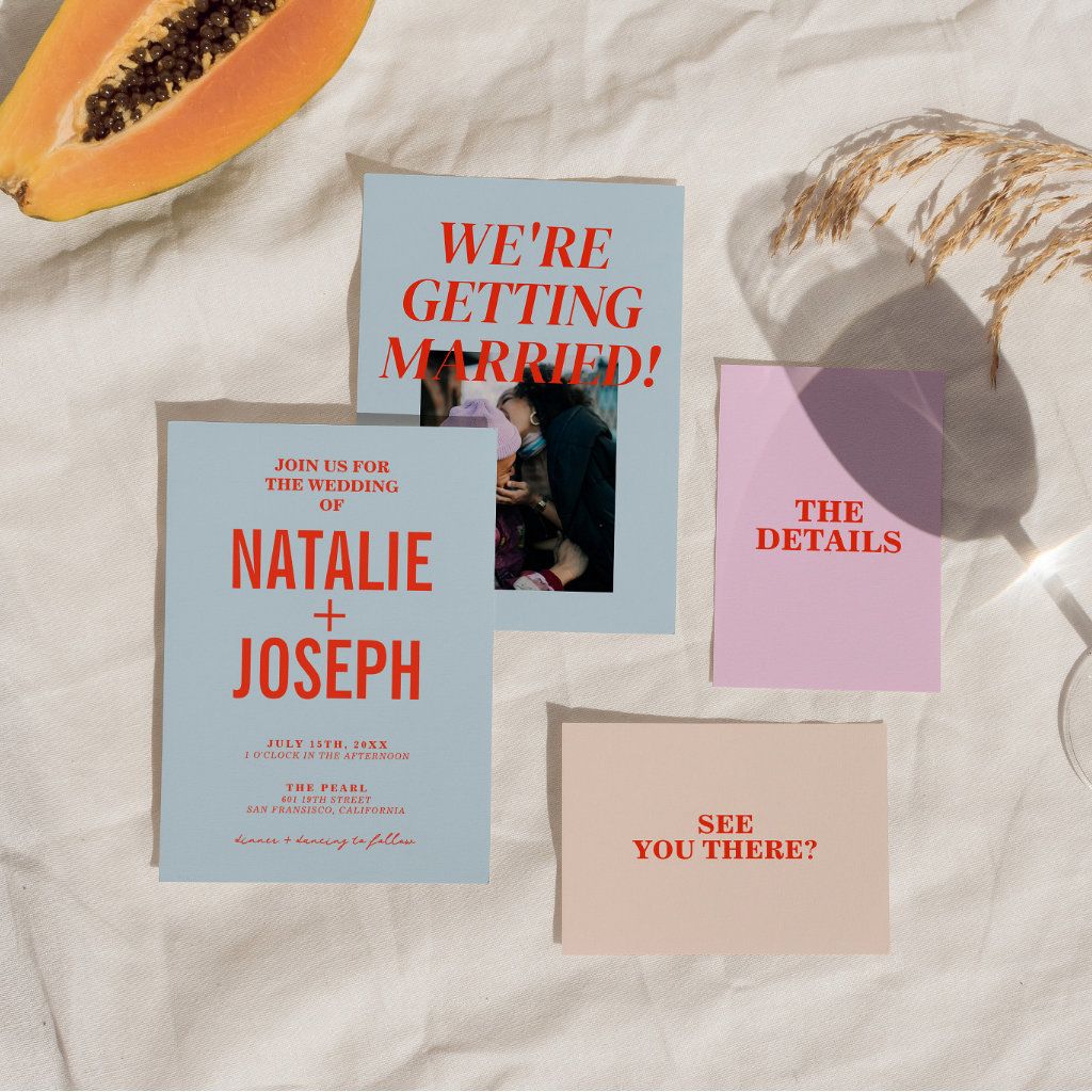 Modern Colorful Bright Retro Bold Wedding Invitation