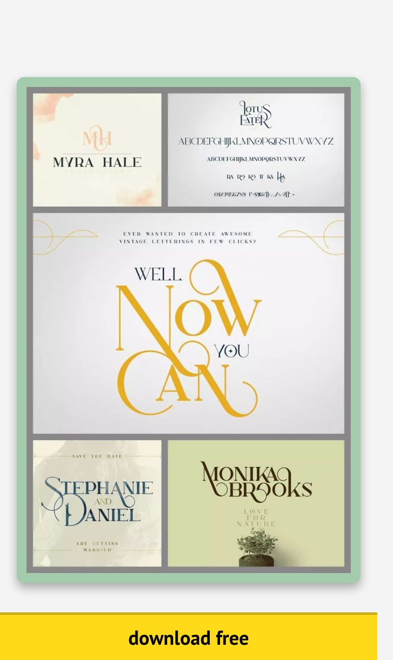 Vintage Lotus Eater Font and Collection of 52 Decorative Ornaments