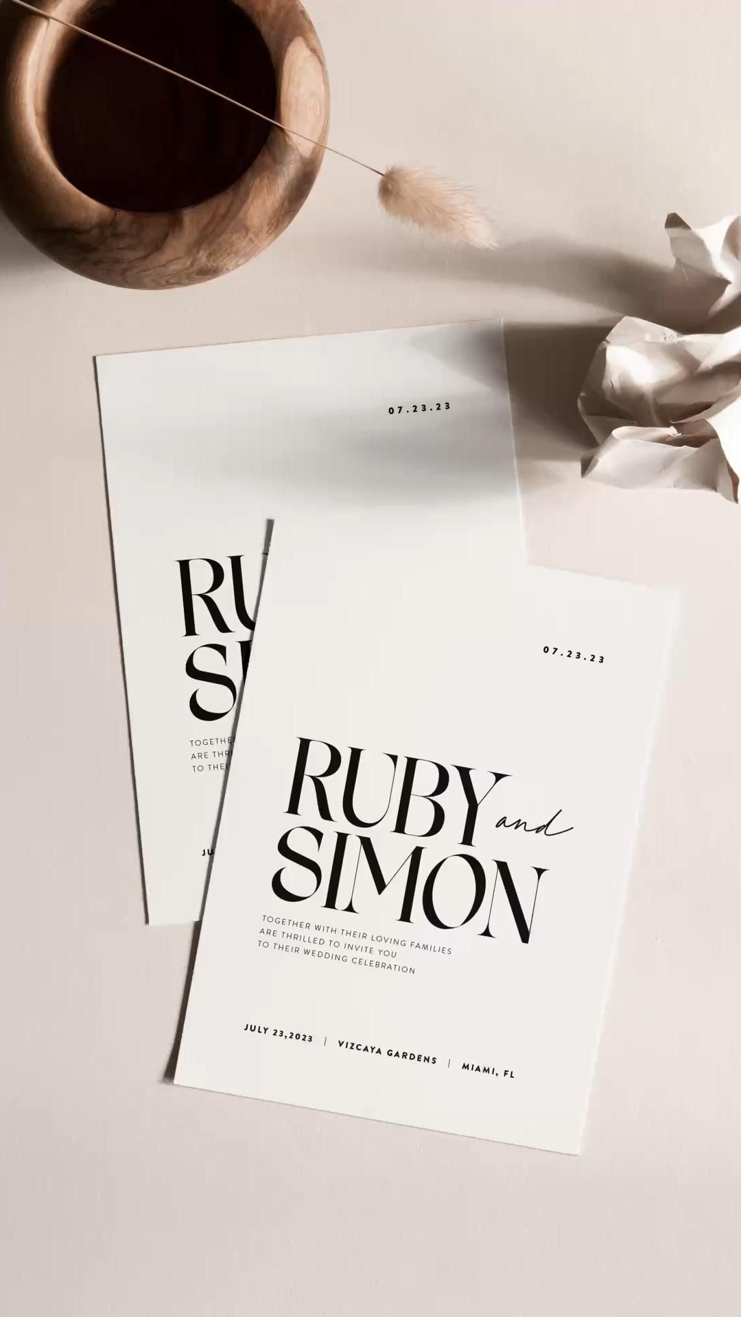 Minimal Modern Invitations. Luxe stationery for the modern bride, designed by Teal Turner Studio