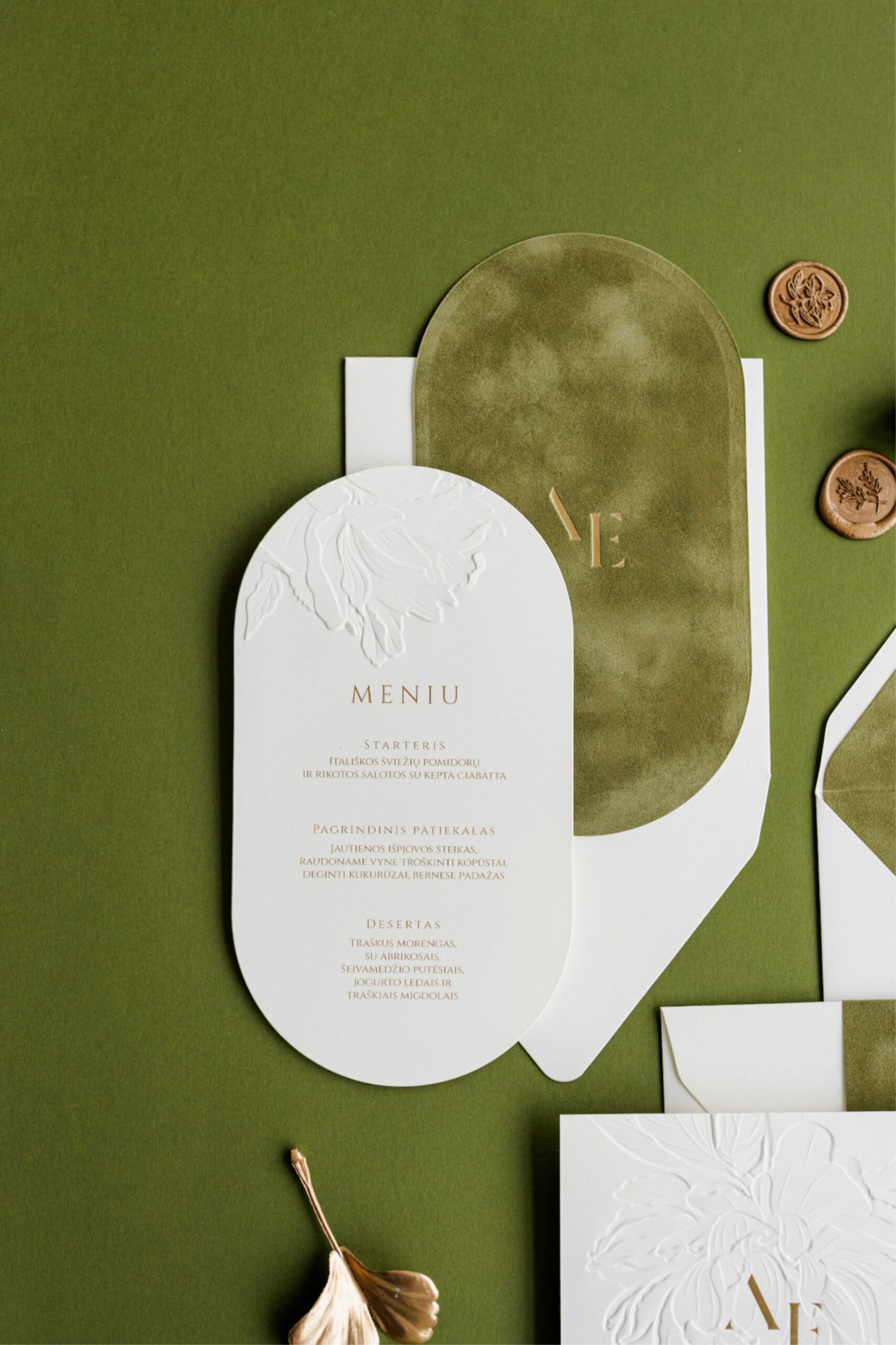 Menu card with velvet back, Peony 3D