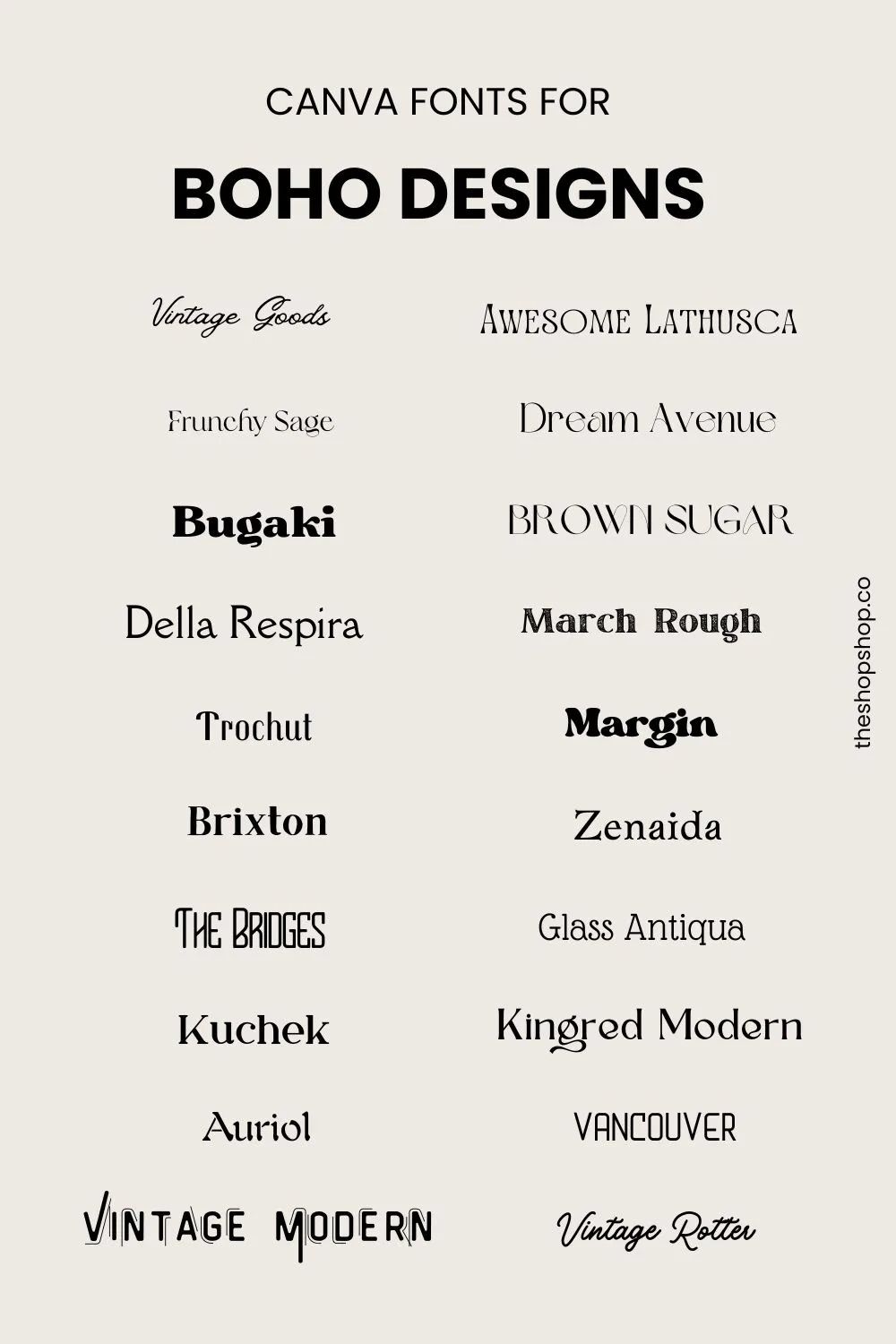 Canva Fonts for Boho Designs