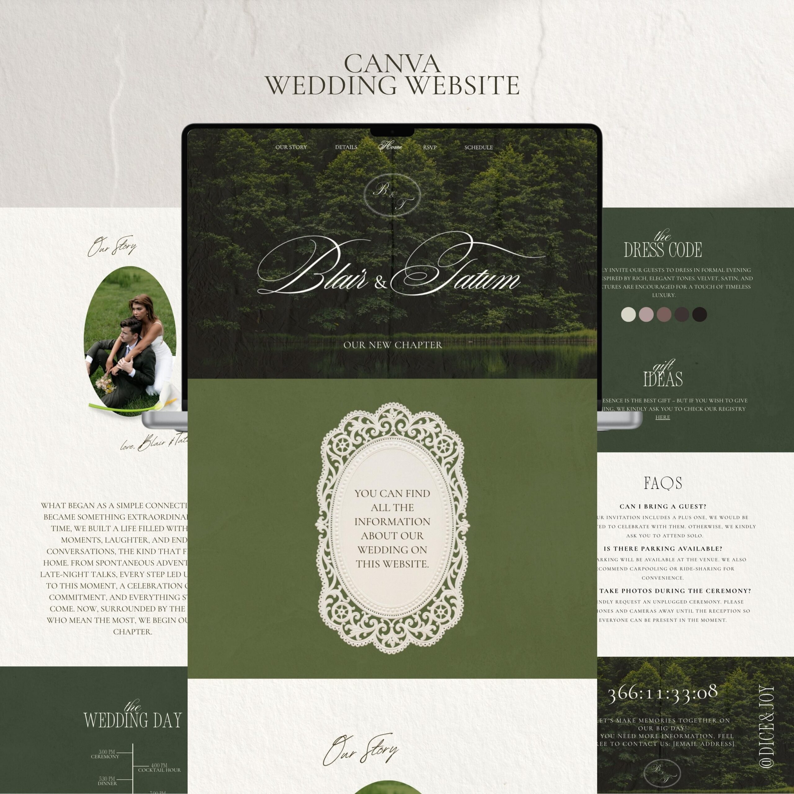 Modèle de site Web de mariage vintage, thème classique du lac, site de mariage esthétique en toile, élégant et luxueux