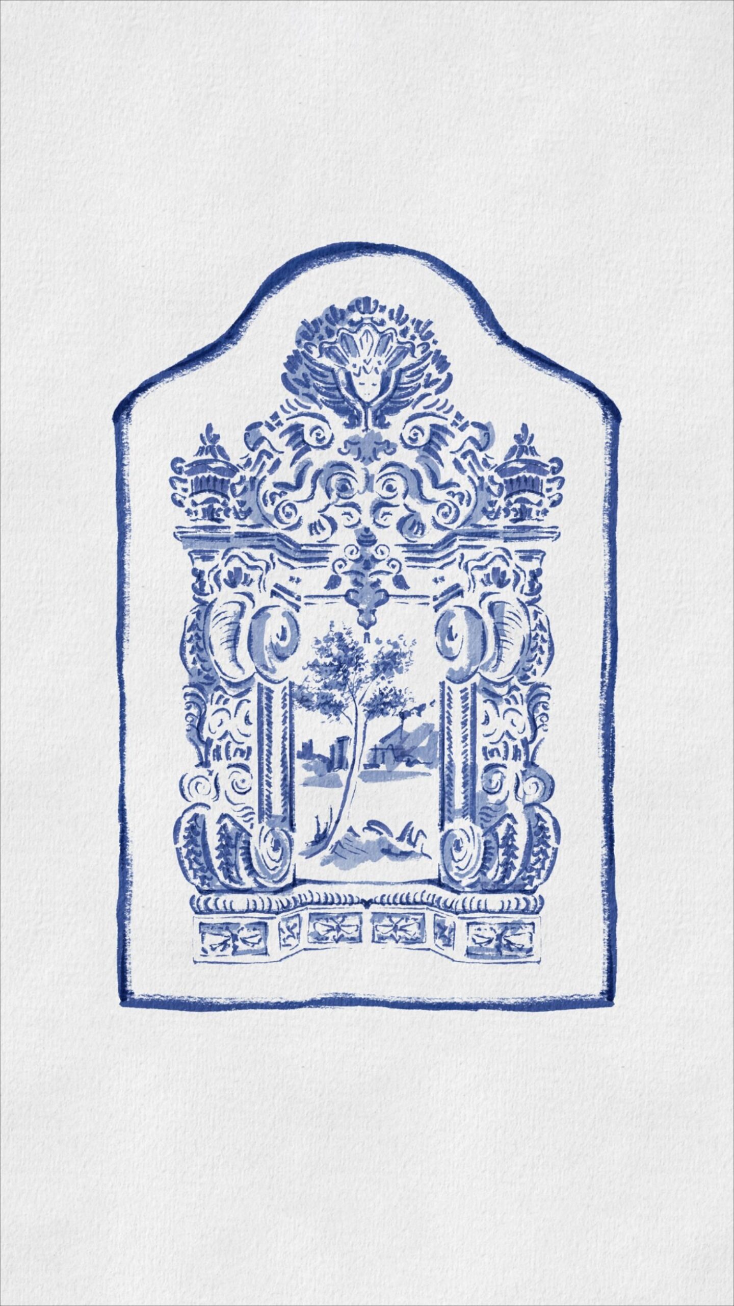 Destination Wedding Illustration — Bright Blue Watercolour Archway