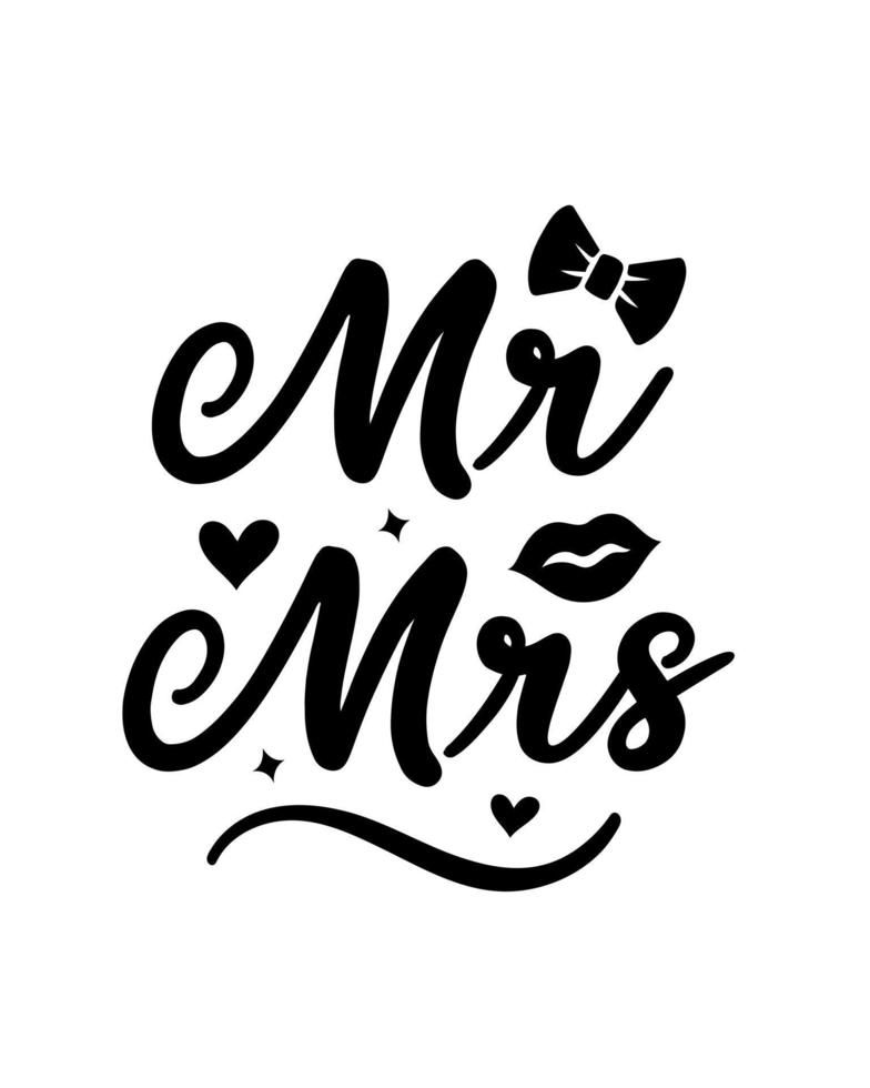 Hand lettering mr and mrs wedding bride groom couple love heart typography words calligraphy greeting card invitation background