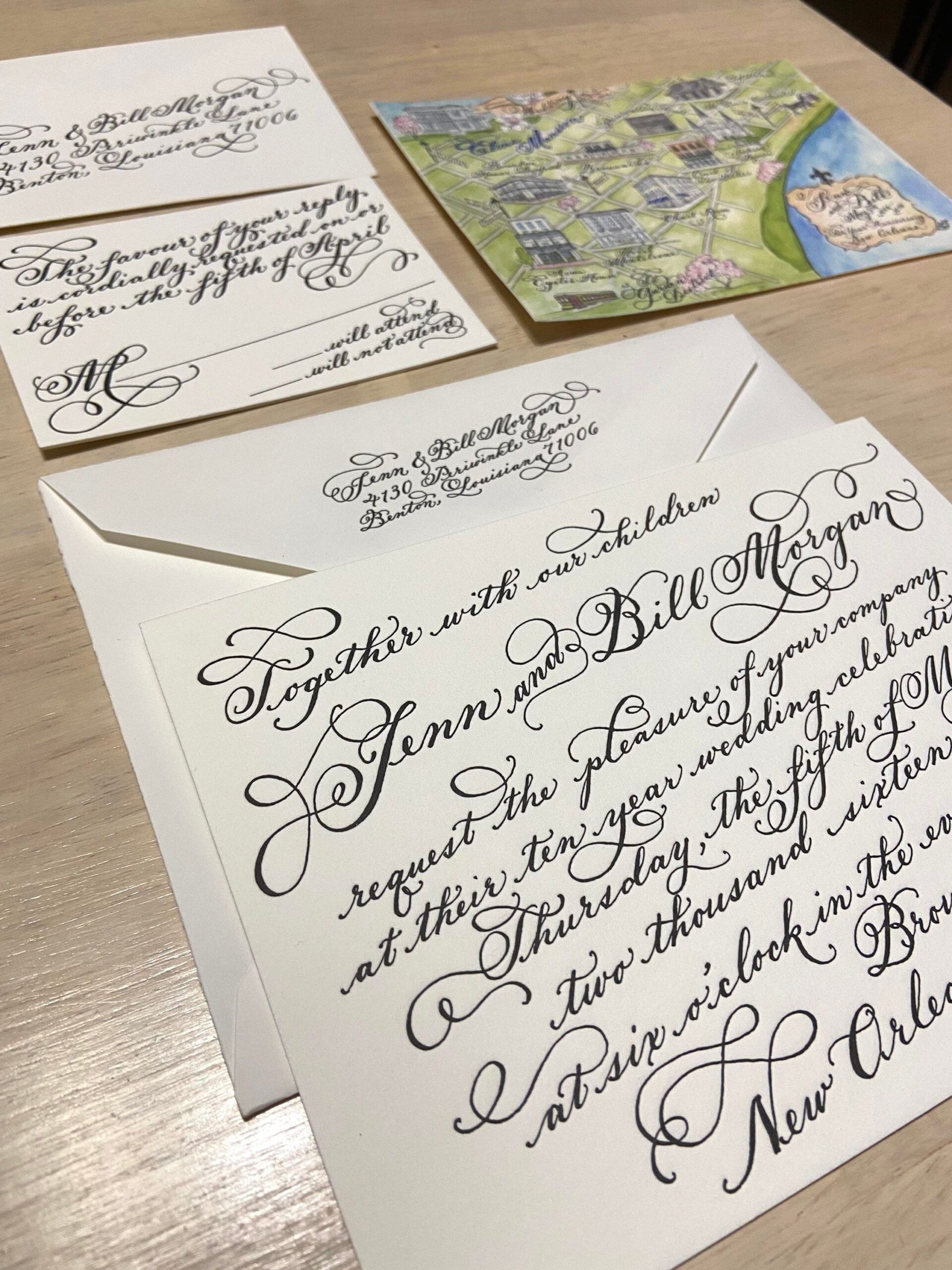 Faire-part de mariage typographique // calligraphie à la main sur coton duplex « Adrienne »