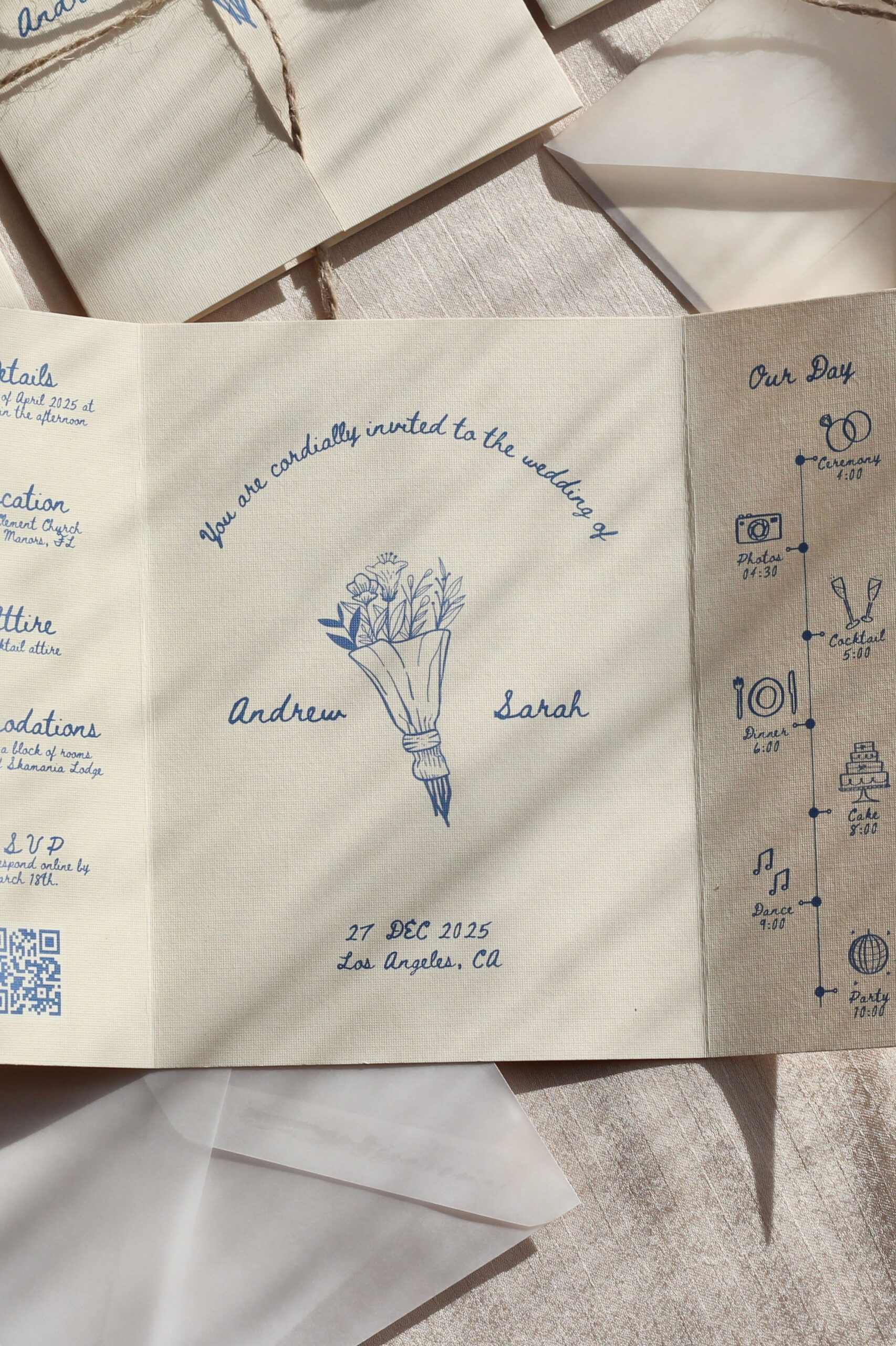 Vintage Wedding Invitation Suite, Whimsical Wedding Gatefold Invitation, Wedding Invite, Hand Drawn