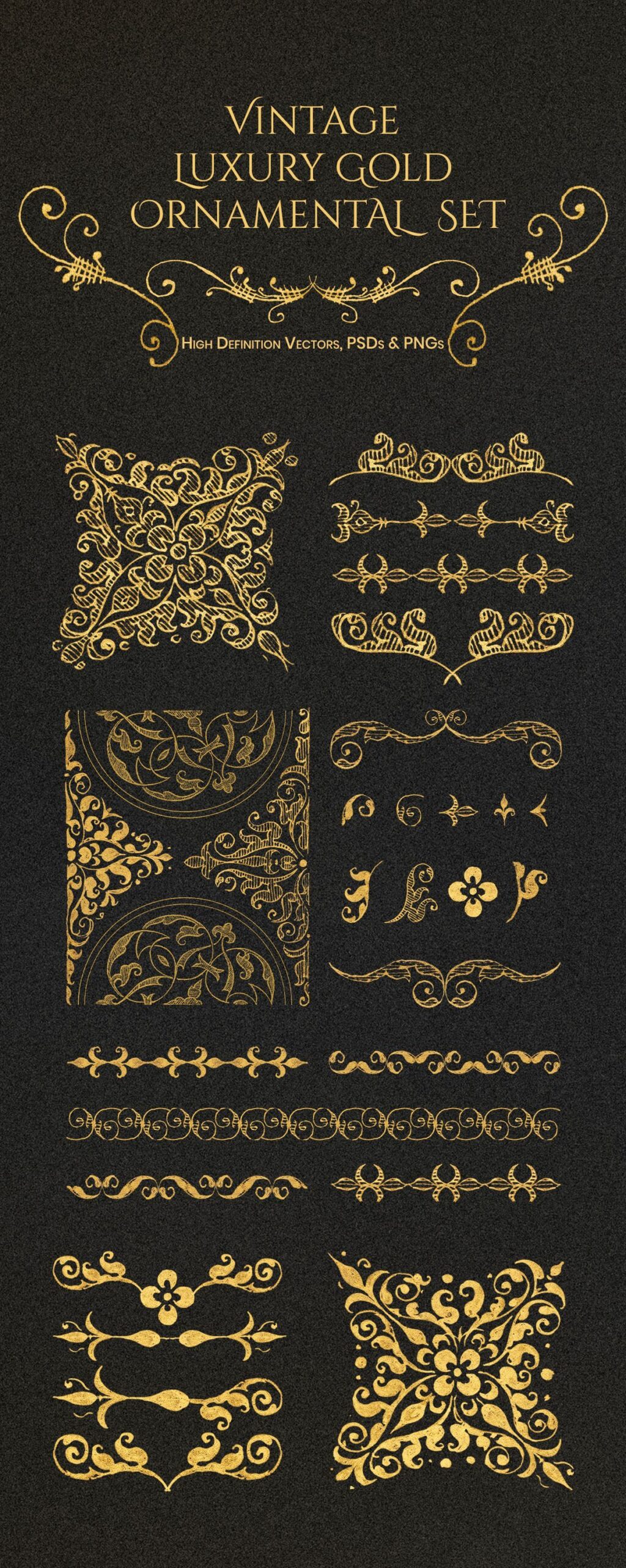 High-Resolution Vintage Hand Drawn Luxury Gold Victorian Ornamental Design