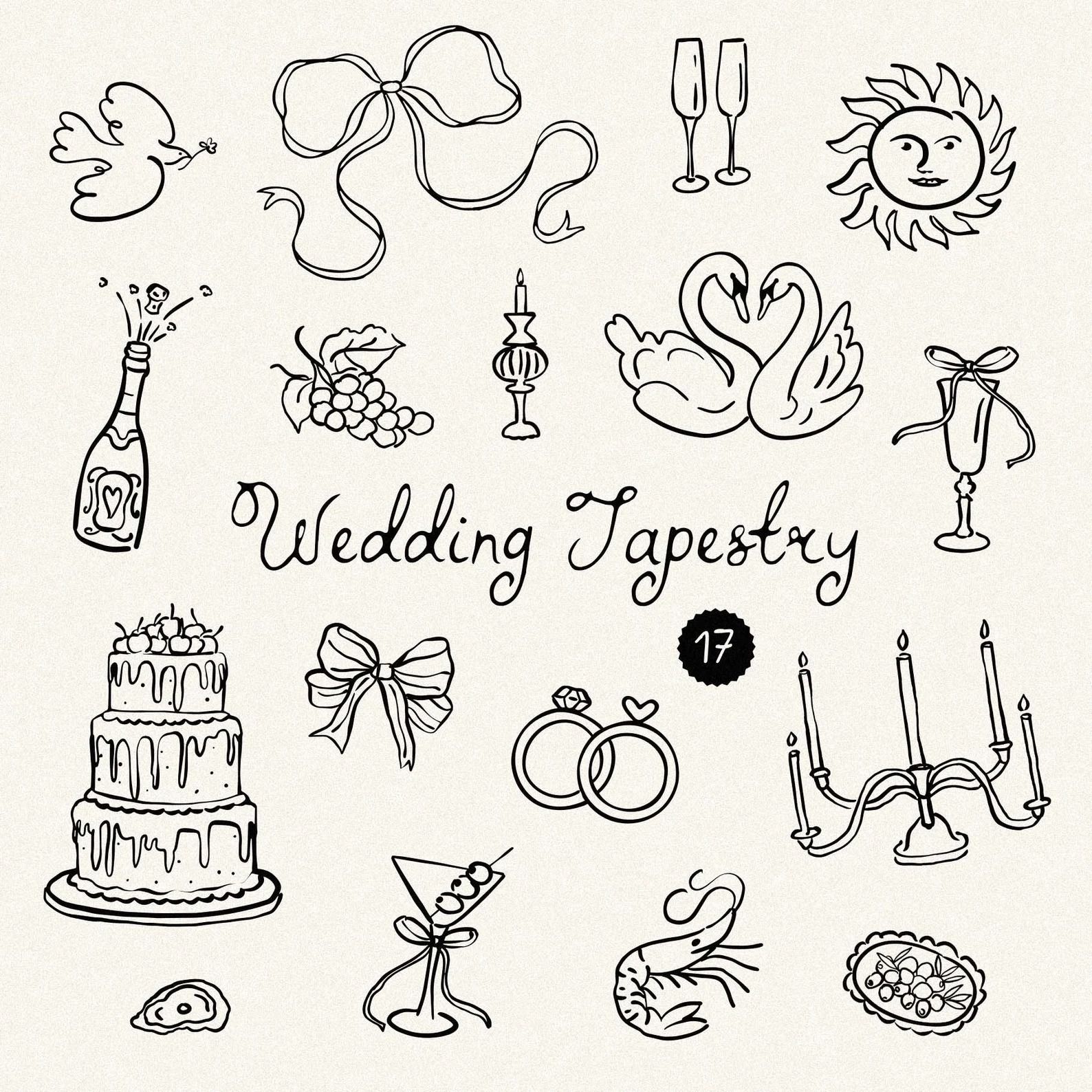 Hand Drawn Whimsical Wedding Tapestry Icons, Wedding SVG Clipart Set of Illustrations, Icons for Wedding Invitations and Templates, Doodles — Etsy UK