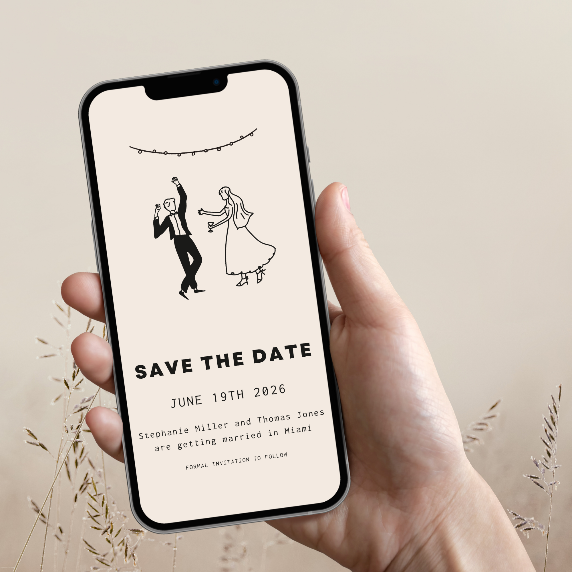 Save the Date Evite Template | Digital Hand Drawn Wedding Invitation | Whatsapp, Party Illustration
