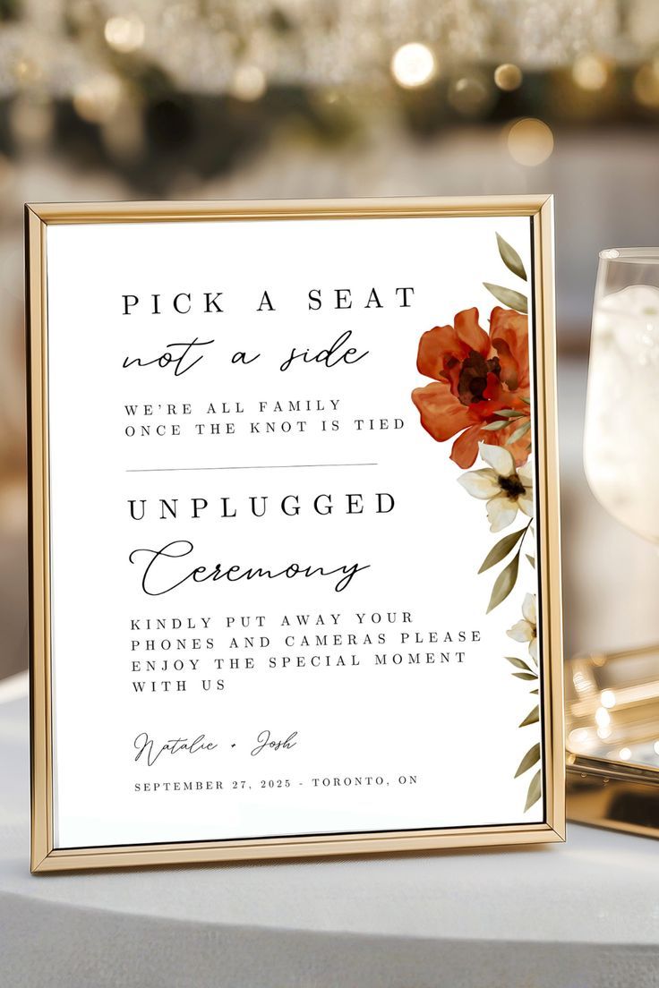 Unplugged Ceremony Sign Template | Printable Wedding Sign, No Phones Wedding Decor, Editable Canva T