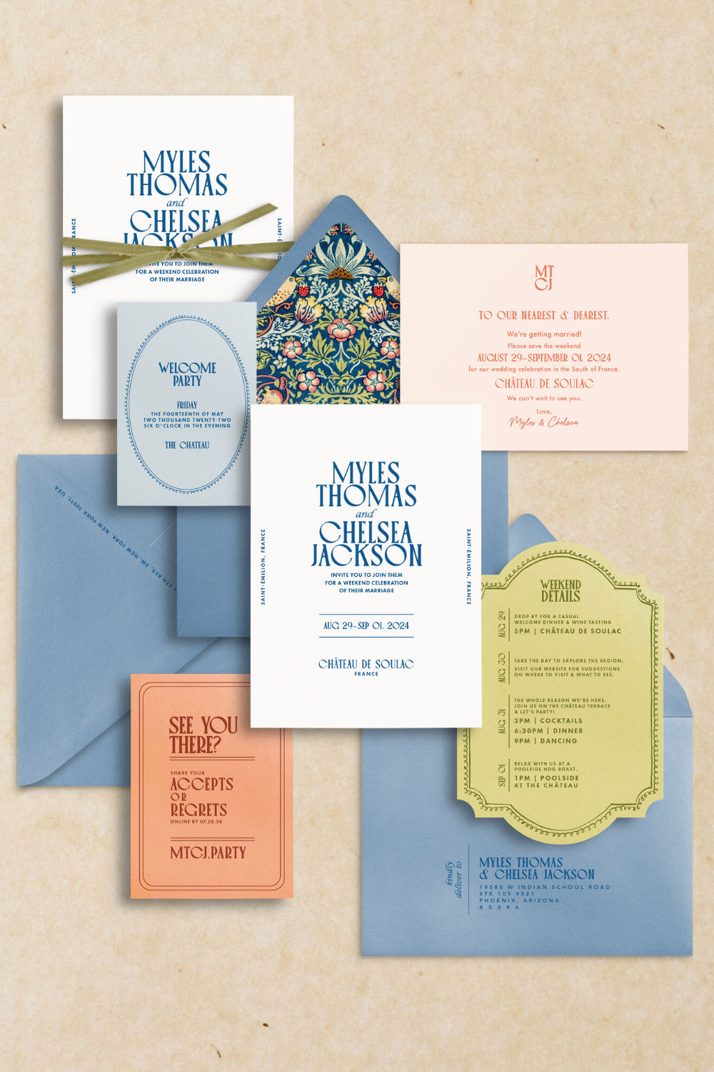 Bold & Modern Wedding Invitation Suite in Colorful Palette