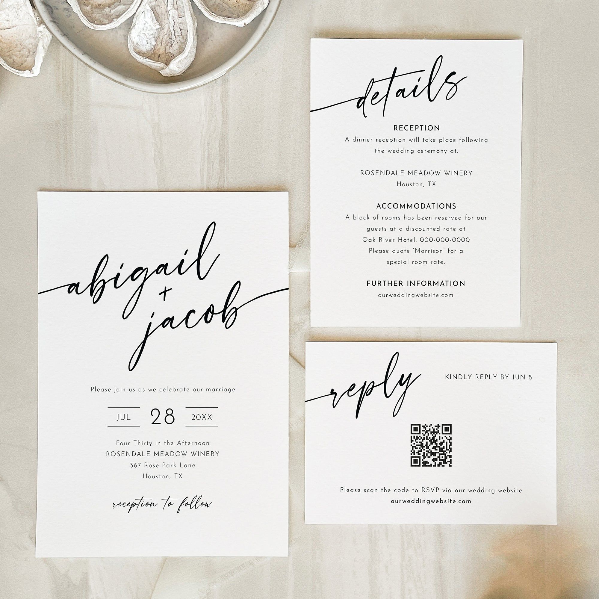 Modern Script Wedding Invitation Suite