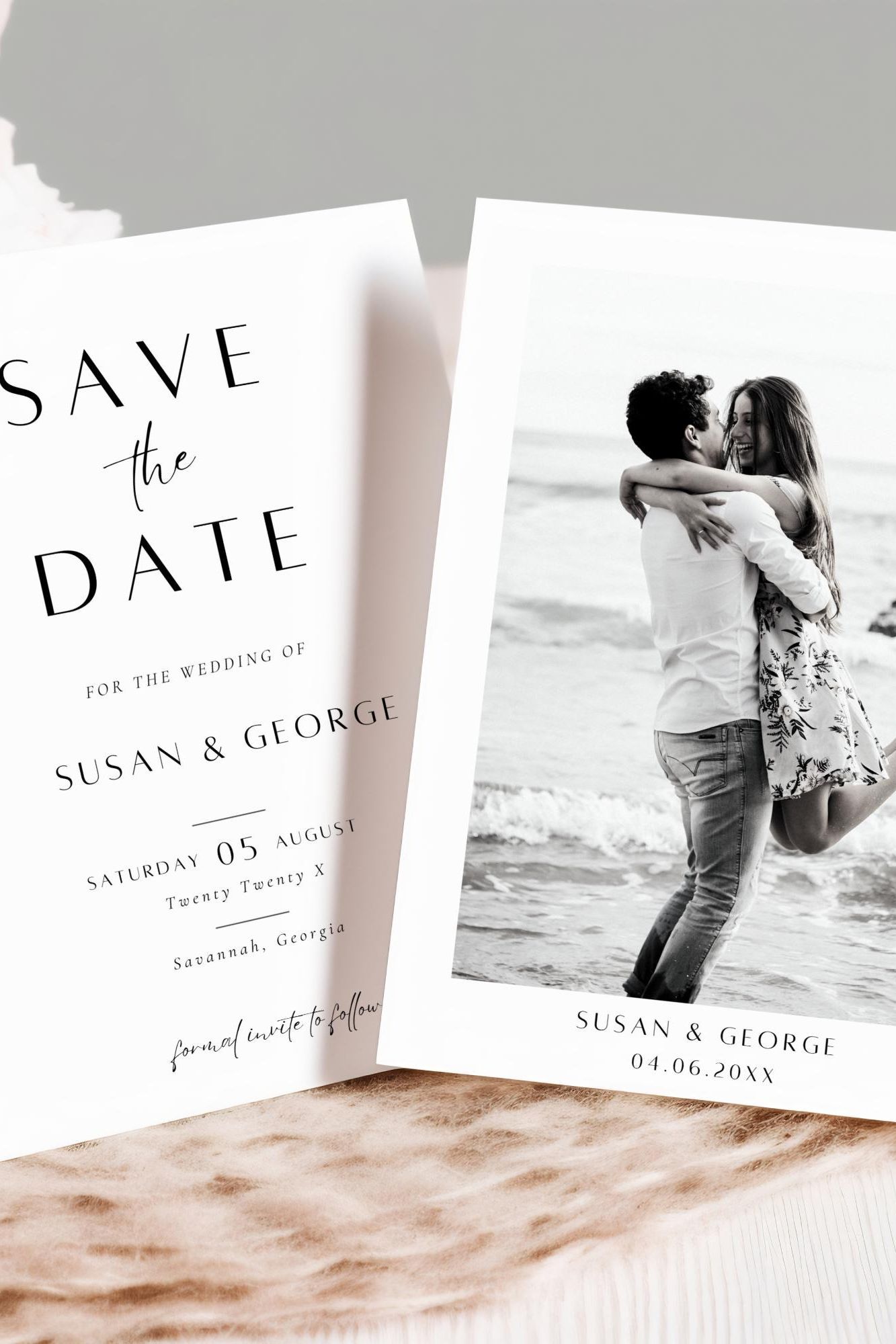Minimal Wedding Save the Date Template, Elegant Photo Announcement, Custom Modern Digital Invite…