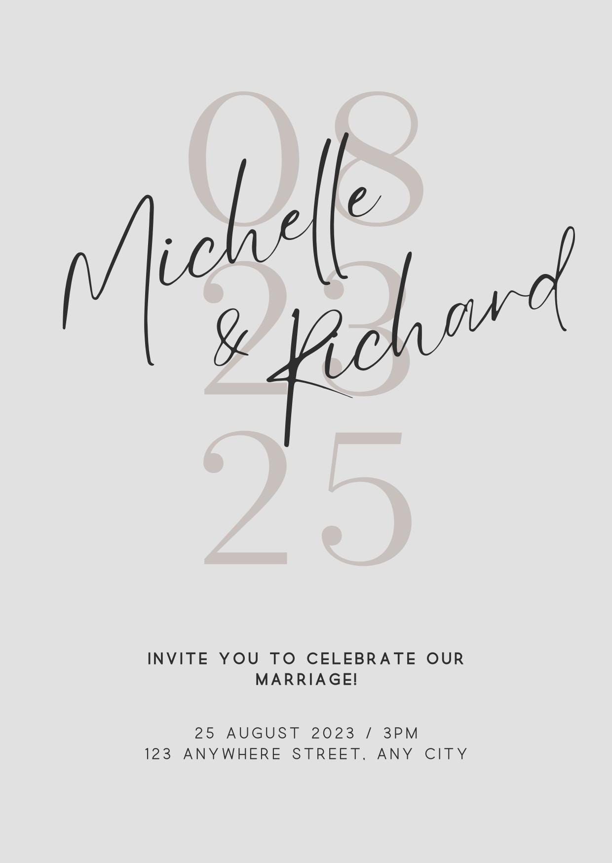 Beige & Grey Customizable Trendy Typographic Wedding Invitation