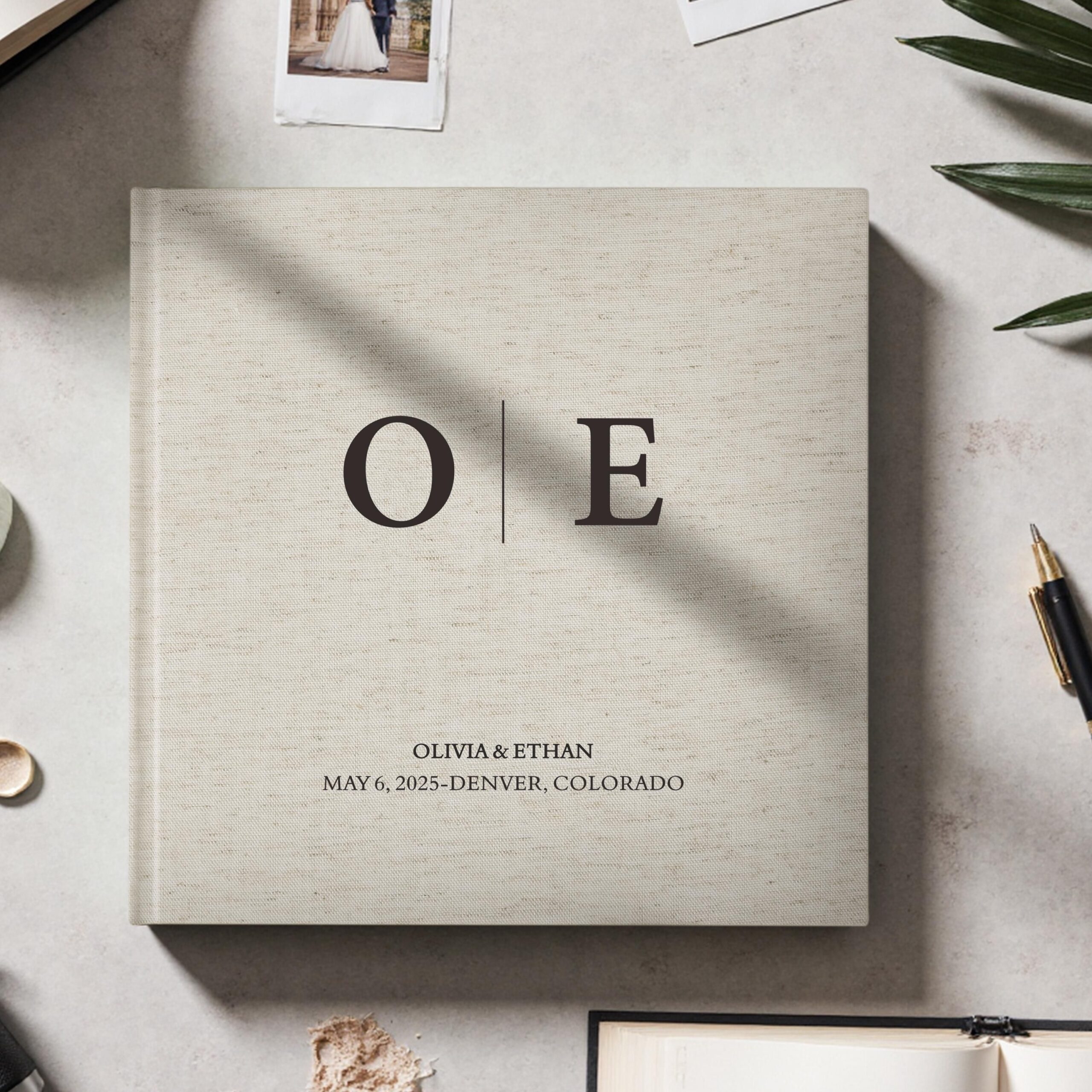 Livre d’or de mariage en lin personnalisé, album photo souvenir