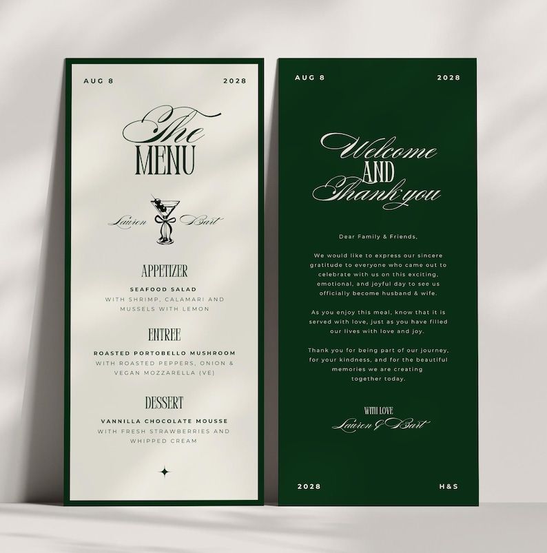 Elegant Wedding Menu Template: Modern Reception Decor (canva) — Etsy