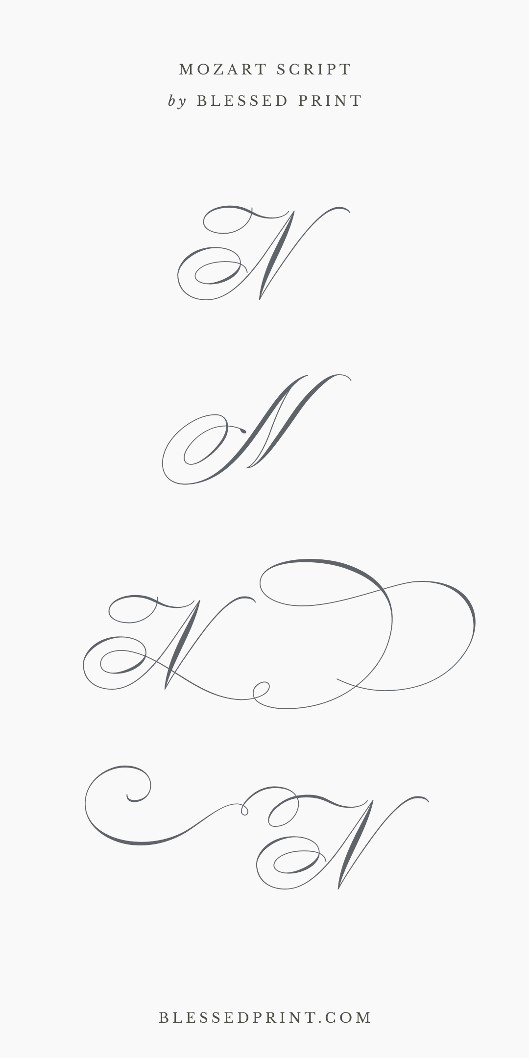 Elegant Letter N Variations – Mozart Script by Blessed Print