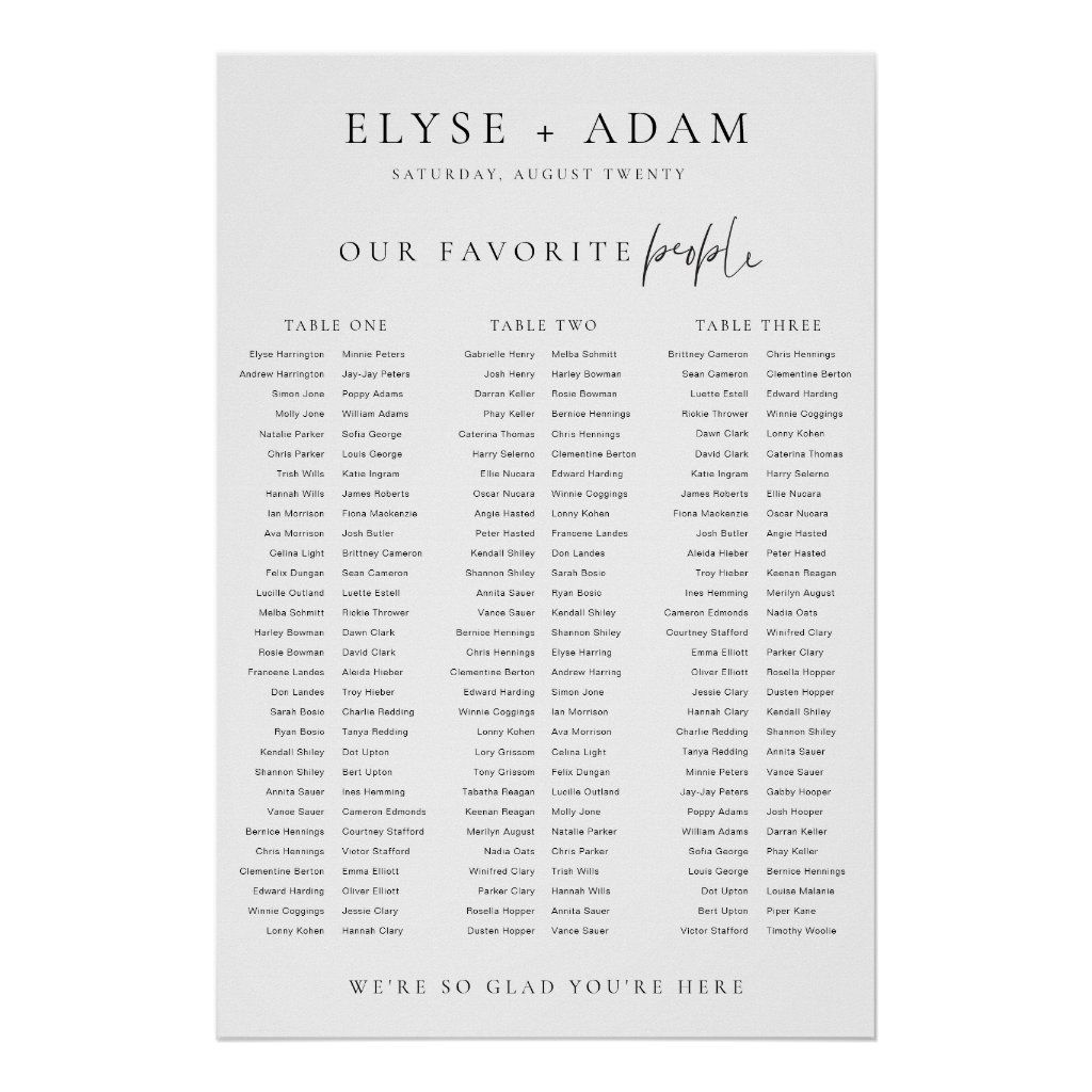 Estelle Minimal 3 Banquet Table Seating Poster | Zazzle