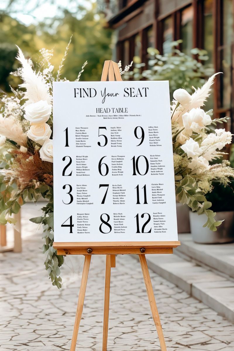 Elegant and minimal seating charts for wedding template, minimalist and unique table seating charts